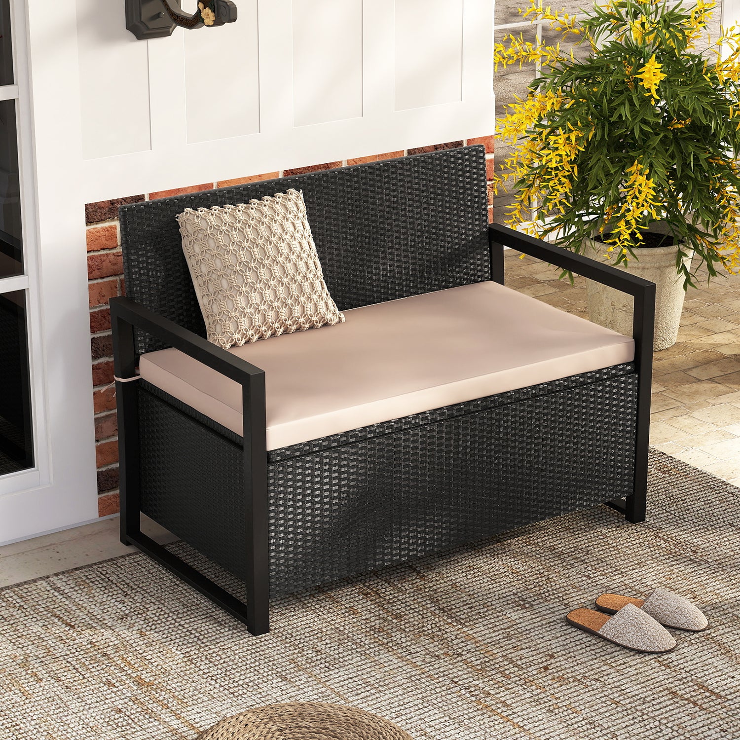 Patio Storage Bench-Mix Brown and Off White