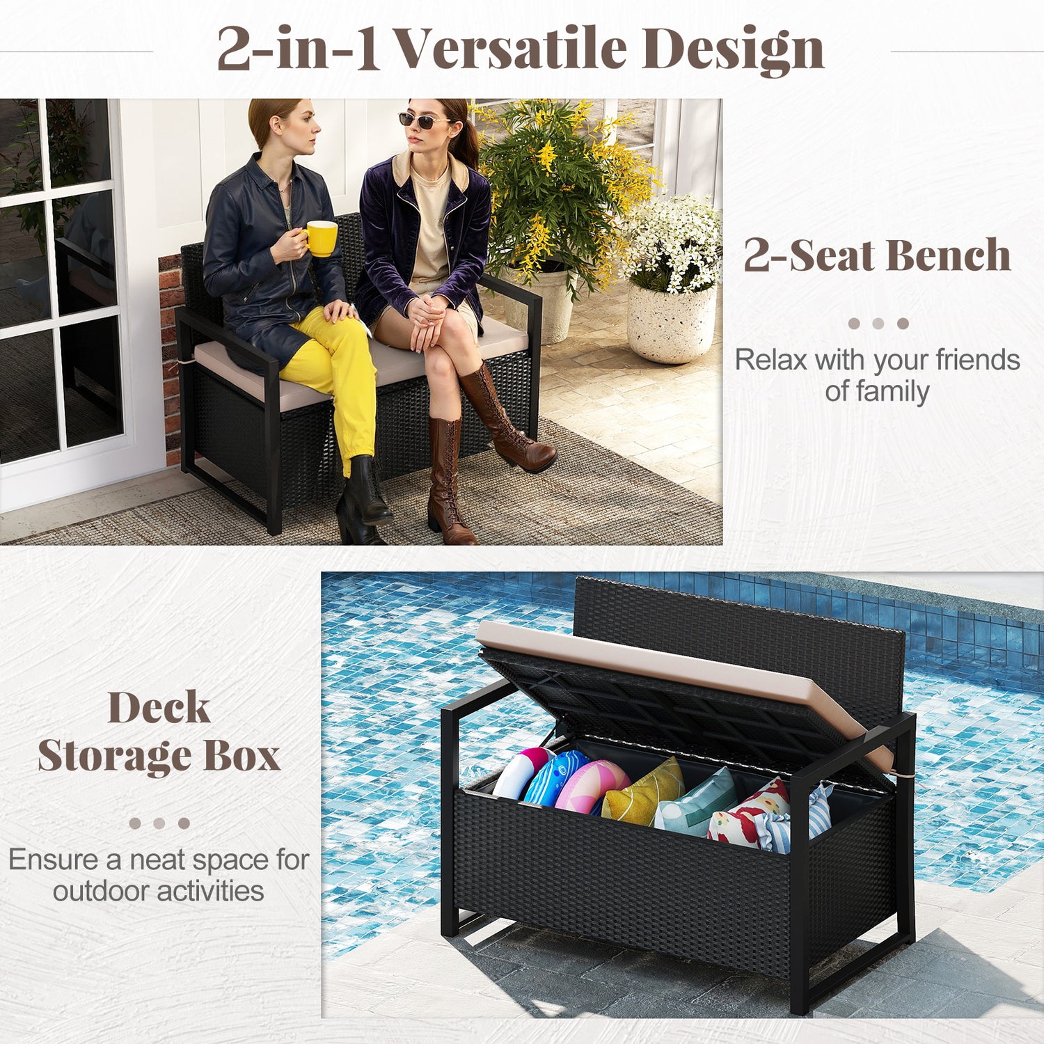 Patio Storage Bench-Mix Brown and Off White