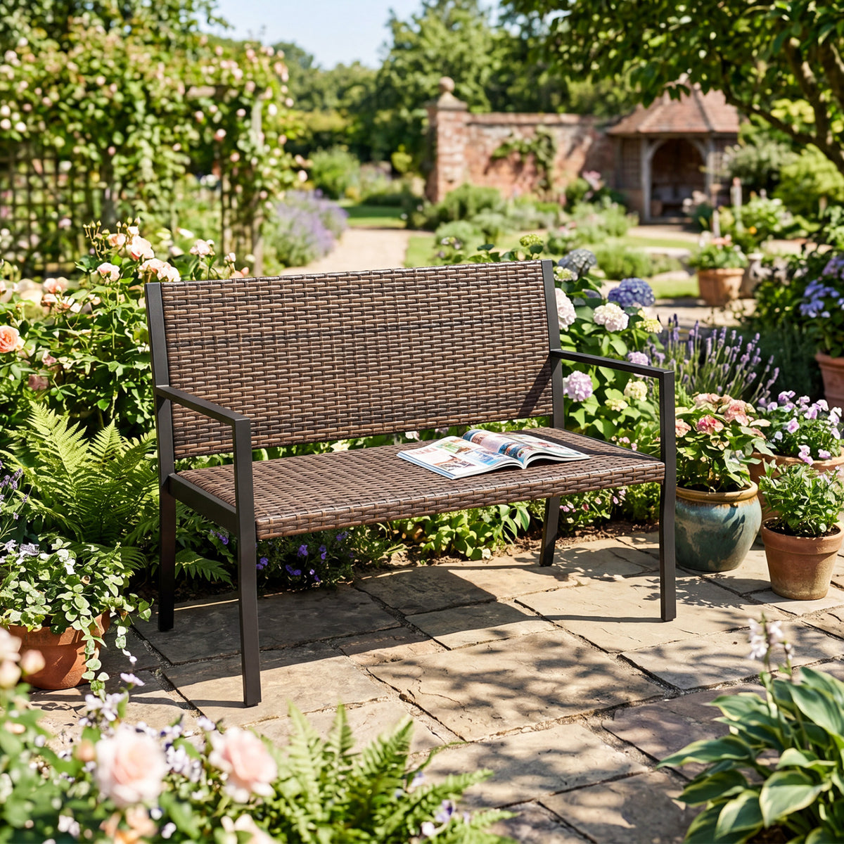 Patio Sun-Proof Rattan Loveseat with Soft Sponge Seat-Brown