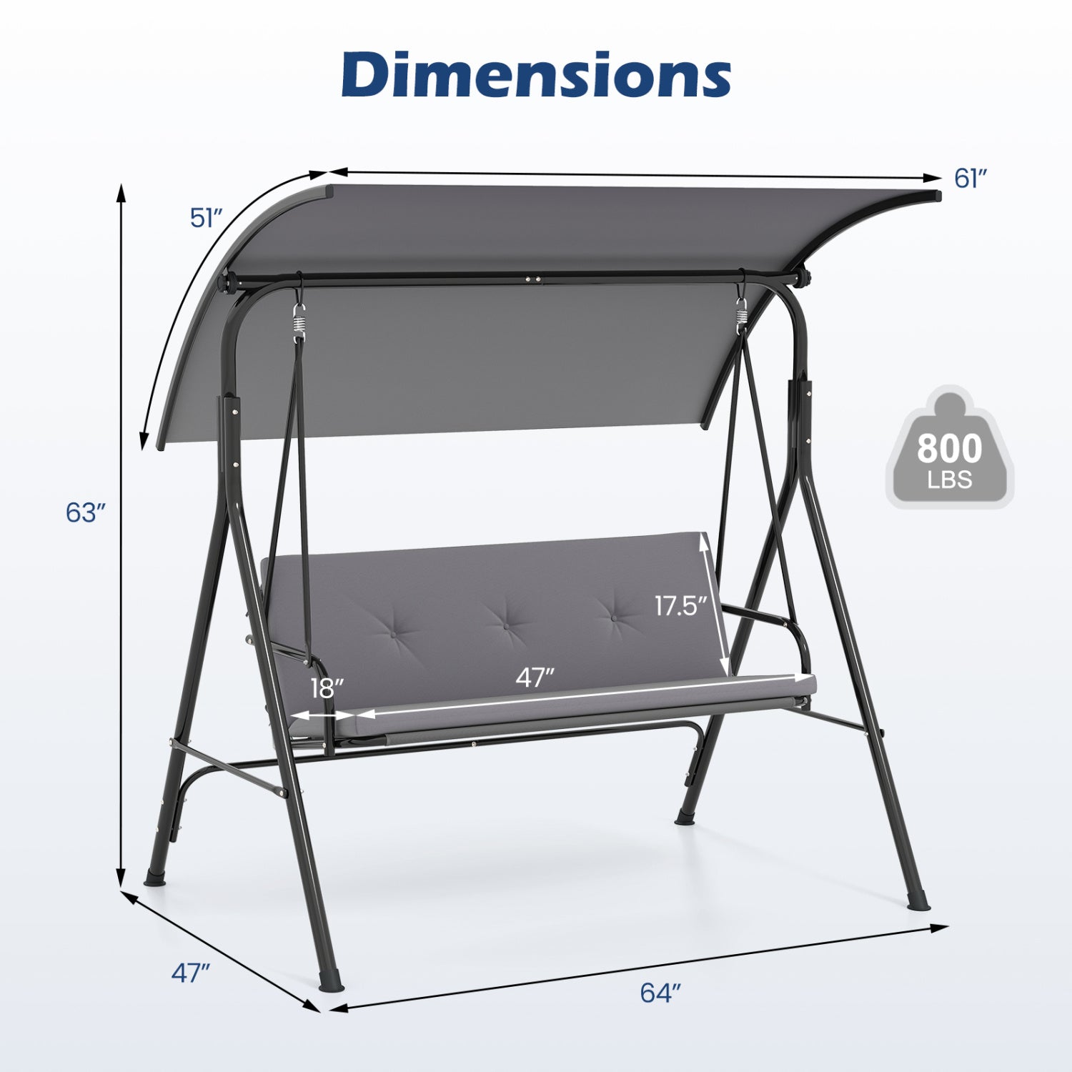 Patio Swing Chair with Adjustable Canopy & Removable Cushion and Metal Stand