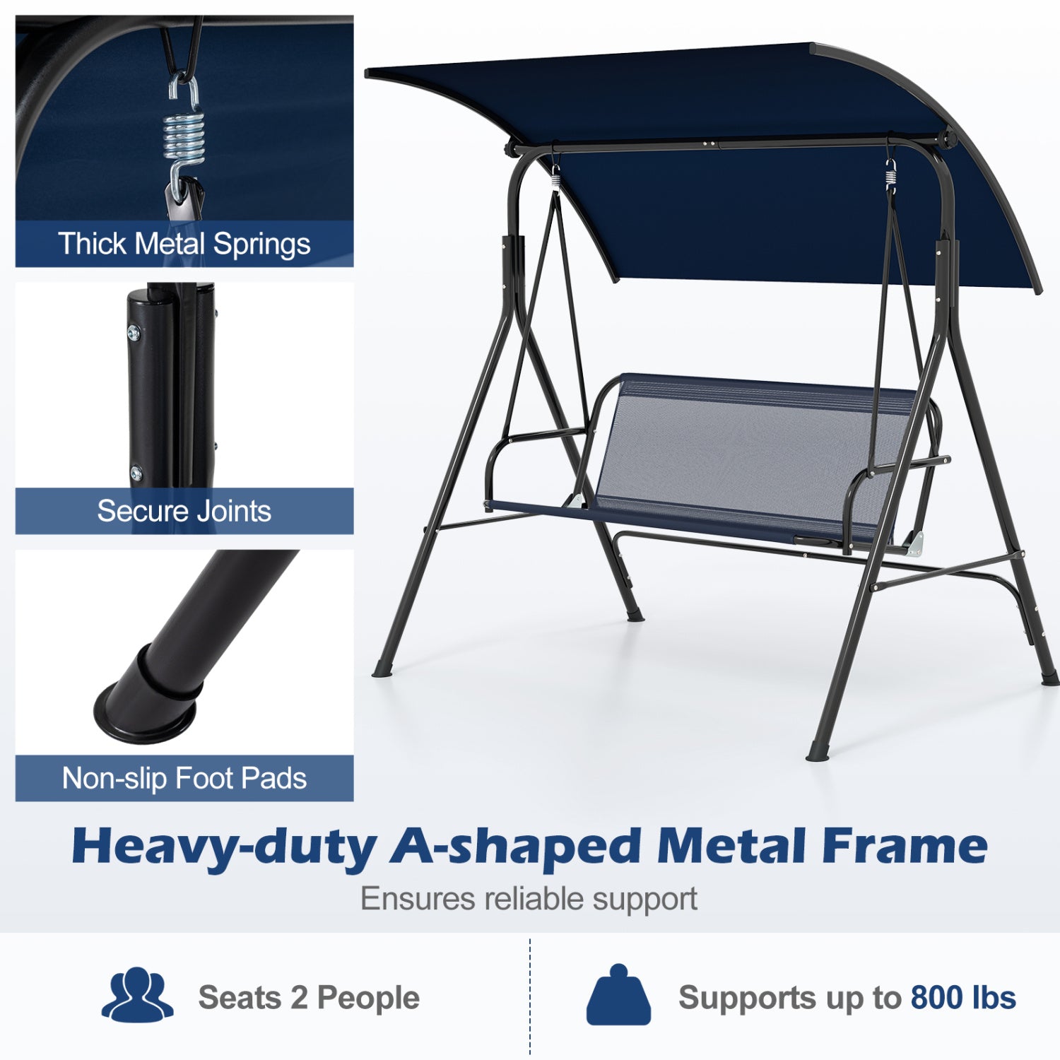 Patio Swing Chair with Adjustable Canopy & Removable Cushion and Metal Stand