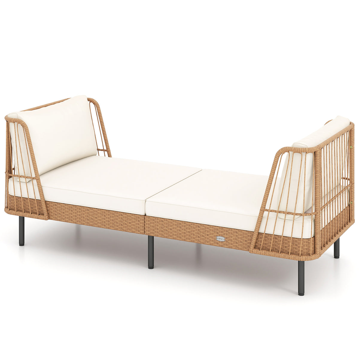 Patio Wicker Daybed Outdoor Boho Rattan Loveseat Sofa with Seat and Back Cushions