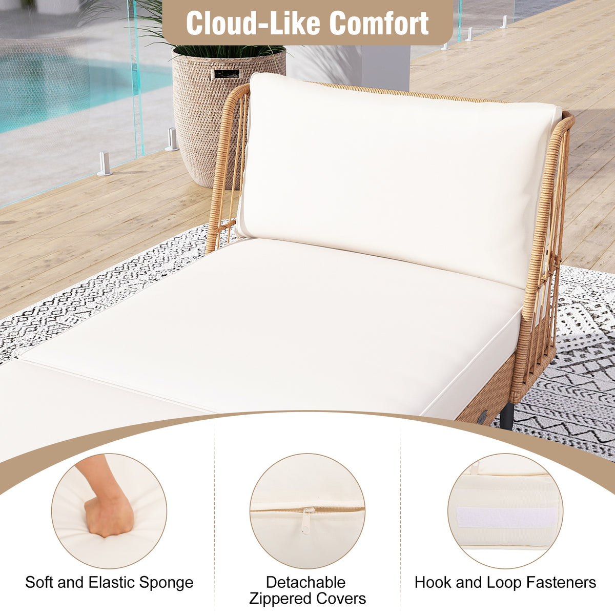 Patio Wicker Daybed Outdoor Boho Rattan Loveseat Sofa with Seat and Back Cushions