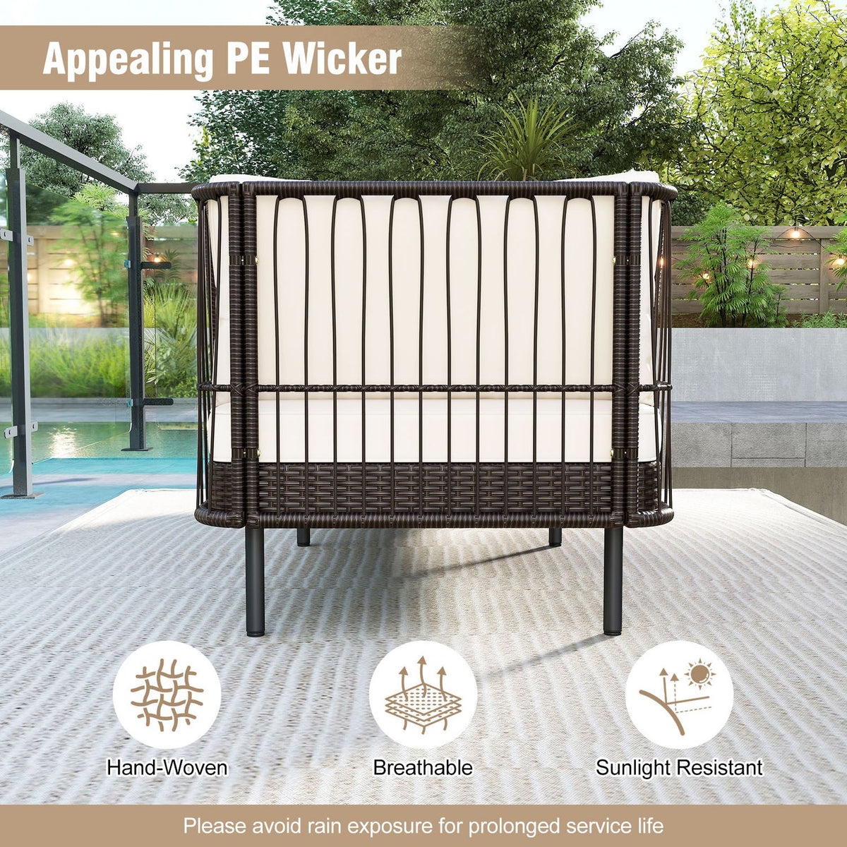Patio Wicker Daybed Outdoor Boho Rattan Loveseat Sofa with Seat and Back Cushions