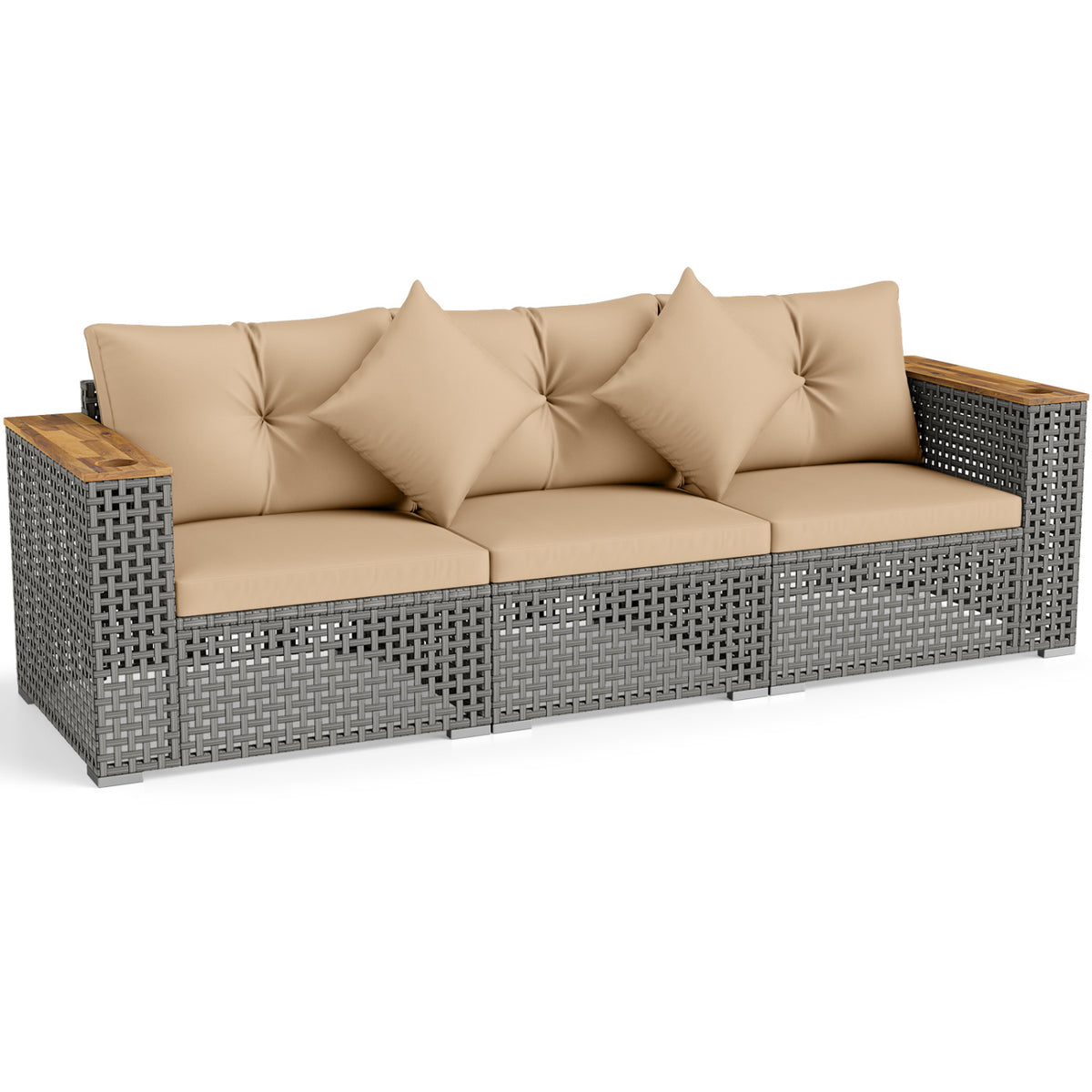 Patio Wicker Sectional Furniture Set with 1 Armless and 2 Corner Sofas for Garden