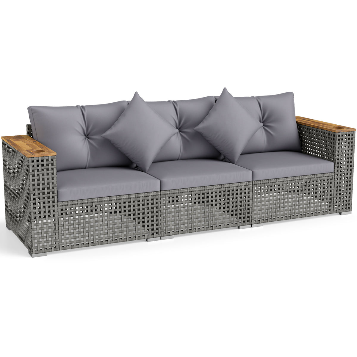 Patio Wicker Sectional Furniture Set with 1 Armless and 2 Corner Sofas for Garden