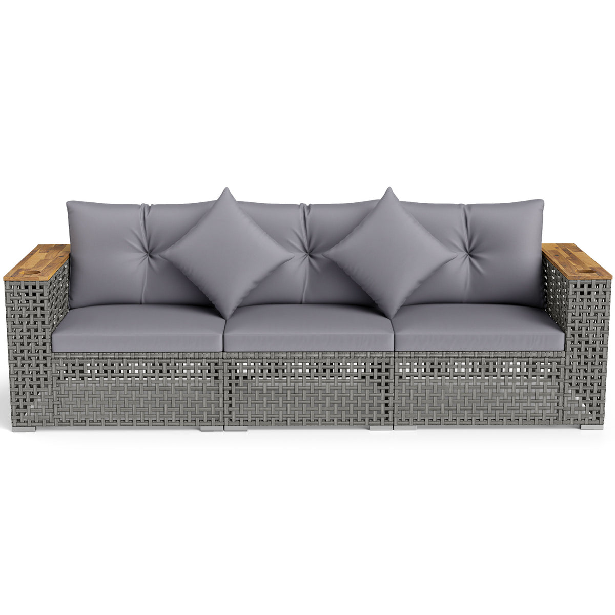 Patio Wicker Sectional Furniture Set with 1 Armless and 2 Corner Sofas for Garden