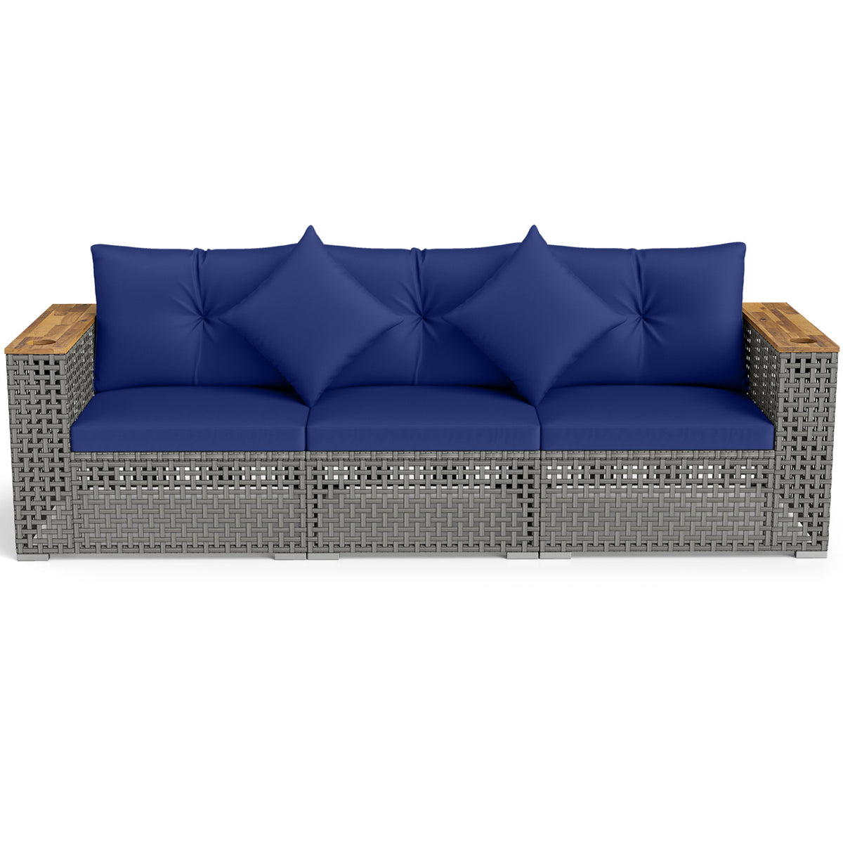 Patio Wicker Sectional Furniture Set with 1 Armless and 2 Corner Sofas for Garden