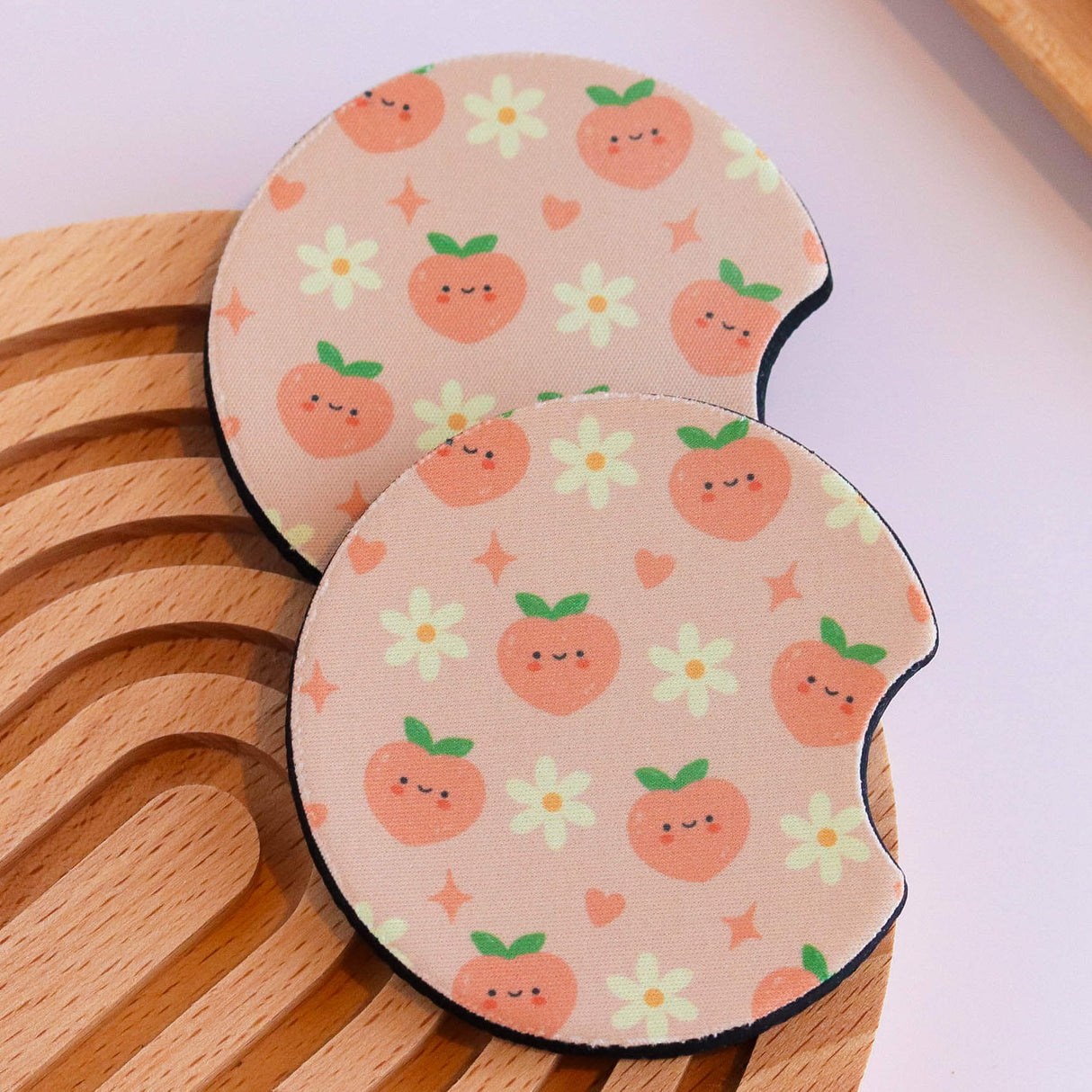 Peaches and Daisies Car Coaster (Set of 2)