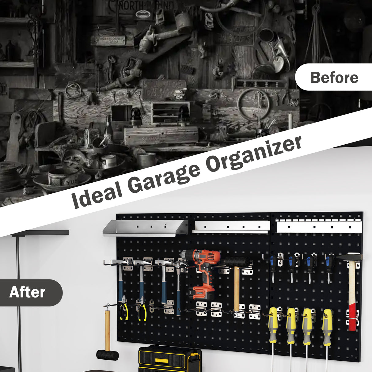 Wall-Mounted Pegboard Kit with 3 Pegboards for Garage Workshop