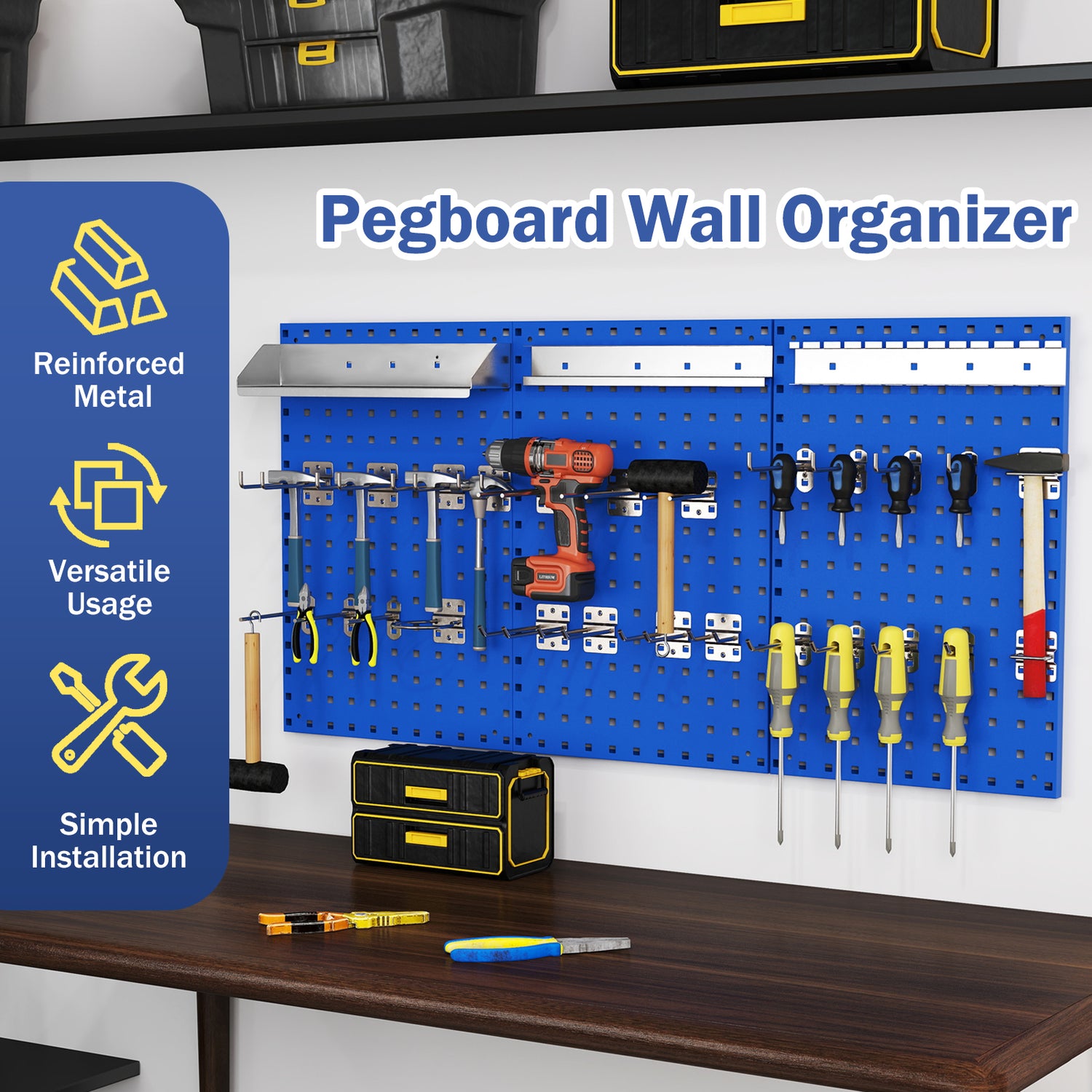 Wall-Mounted Pegboard Kit with 3 Pegboards for Garage Workshop