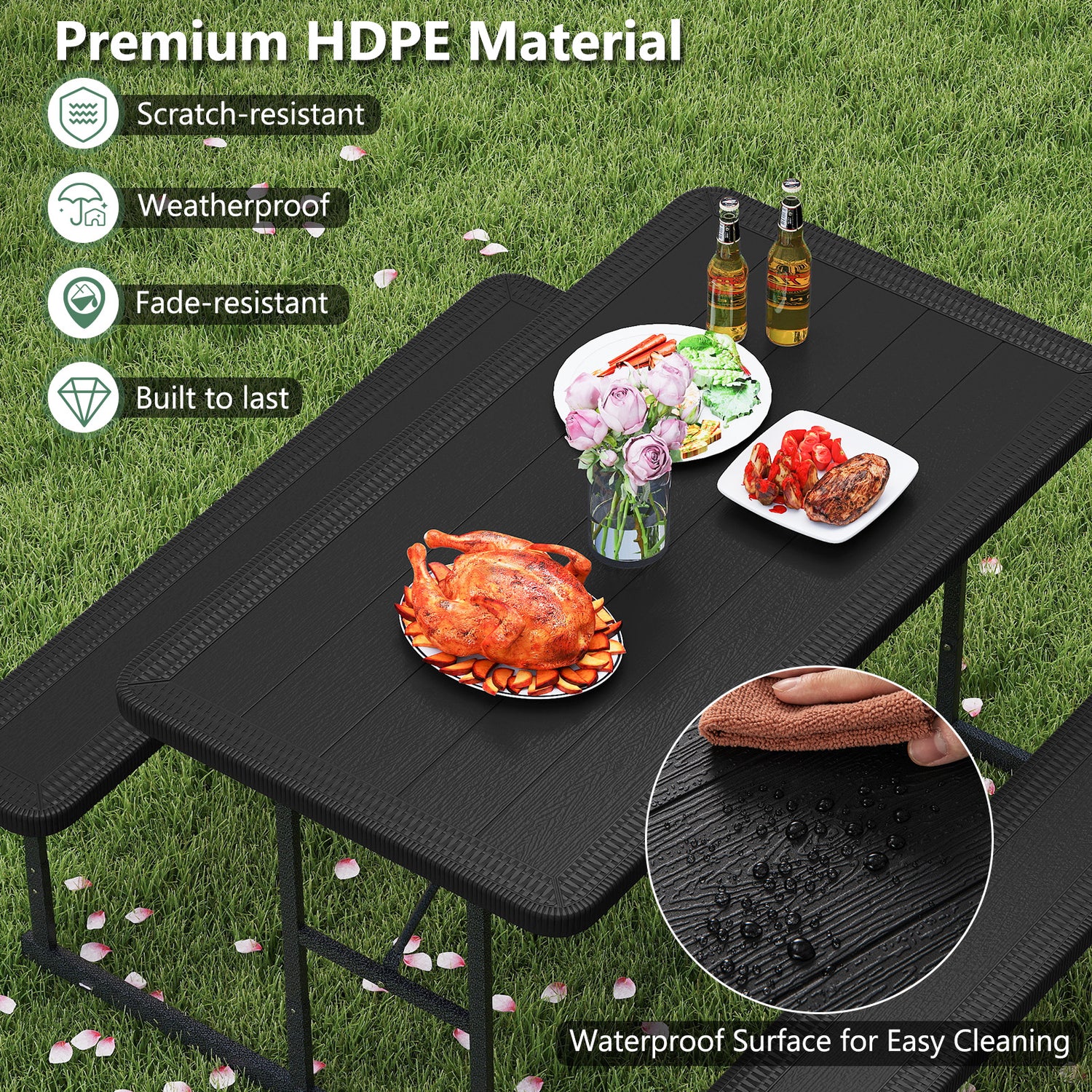 Picnic Table Bench Set for 2-4 People Outdoor Rectangular Camping Dining Table