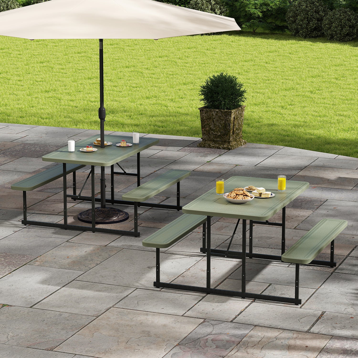 Picnic Table Bench Set for 2-4 People Outdoor Rectangular Camping Dining Table