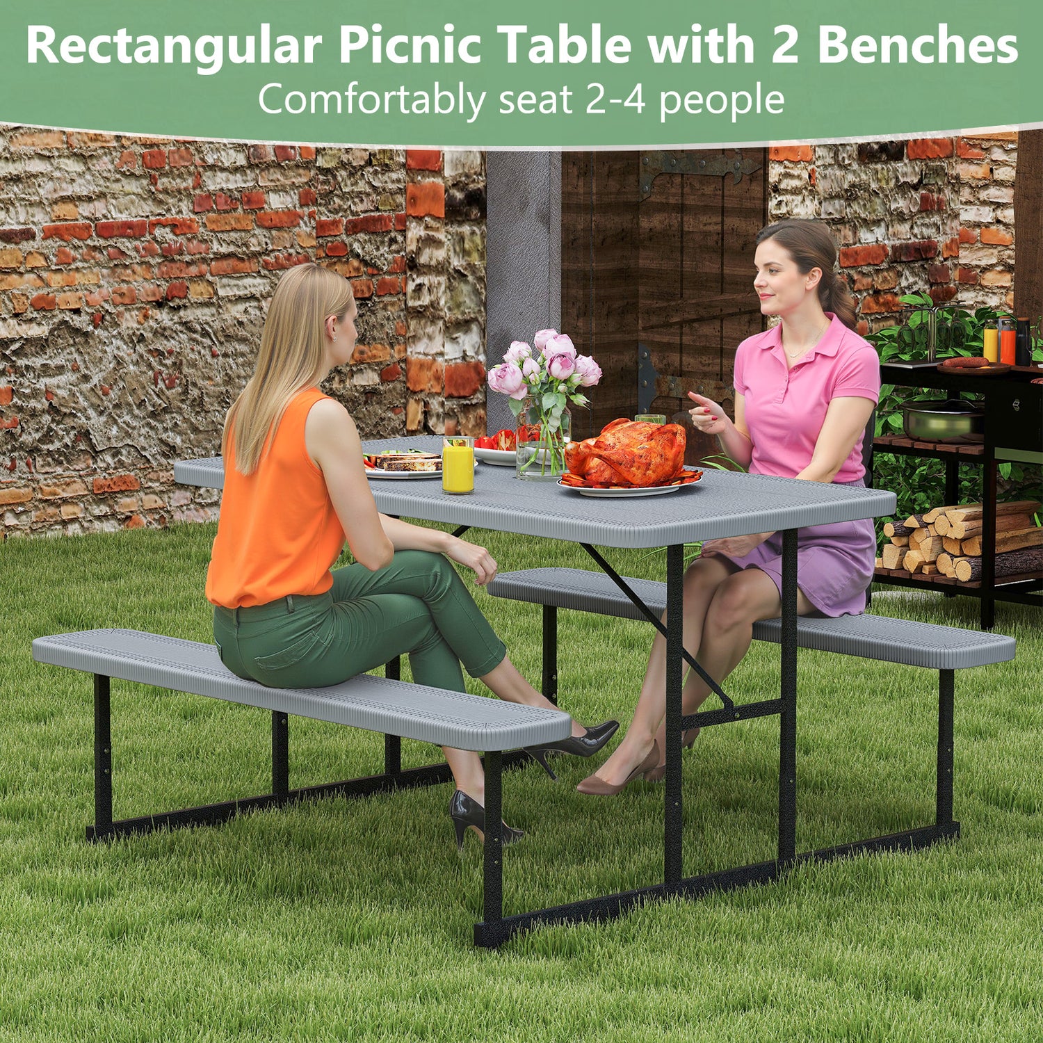 Picnic Table Bench Set for 2-4 People Outdoor Rectangular Camping Dining Table