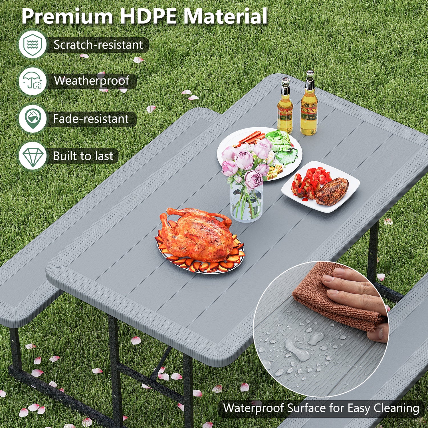 Picnic Table Bench Set for 2-4 People Outdoor Rectangular Camping Dining Table
