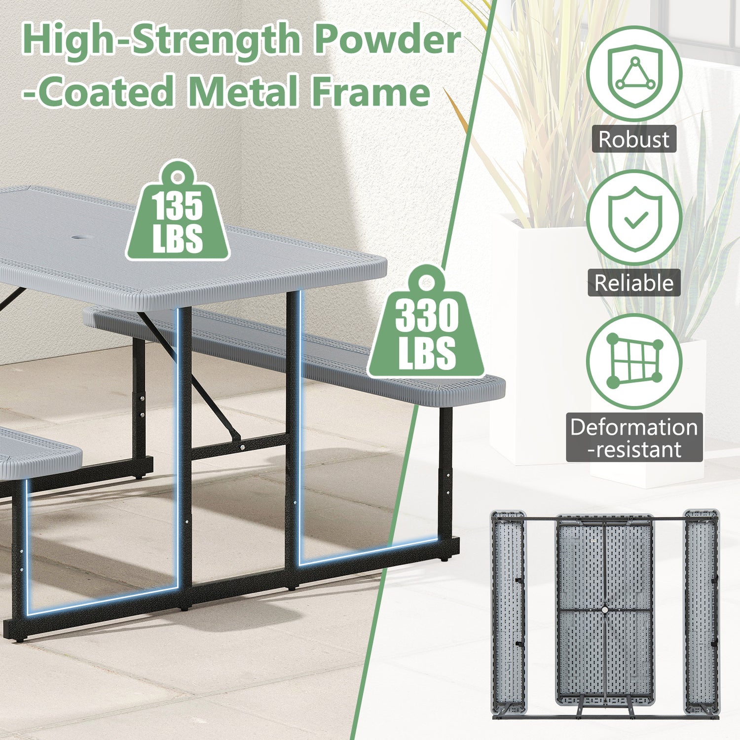 Picnic Table Bench Set for 2-4 People Outdoor Rectangular Camping Dining Table