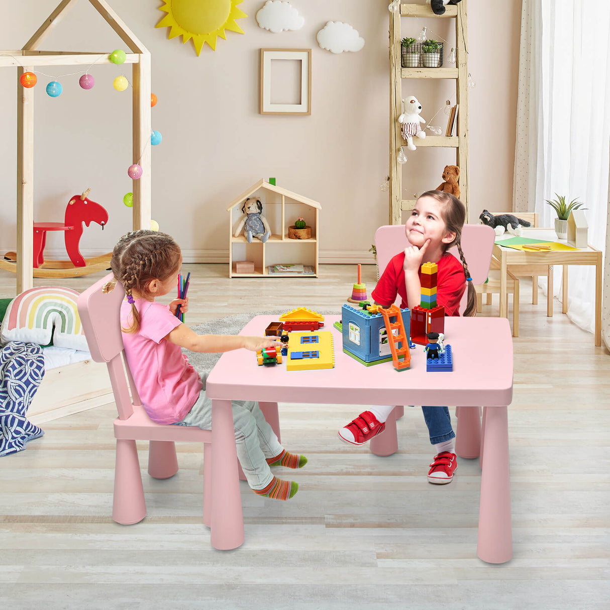 3 Pieces Toddler Multi Activity Play Dining Study Kids Table and Chair Set