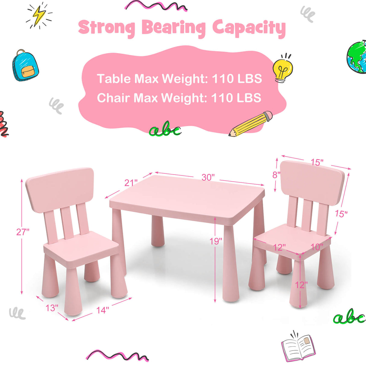 3 Pieces Toddler Multi Activity Play Dining Study Kids Table and Chair Set