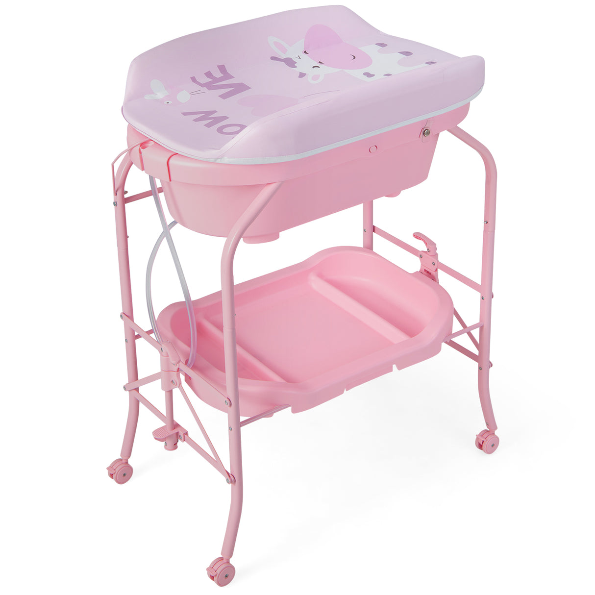 Portable Baby Changing Table with Storage Basket and Shelves