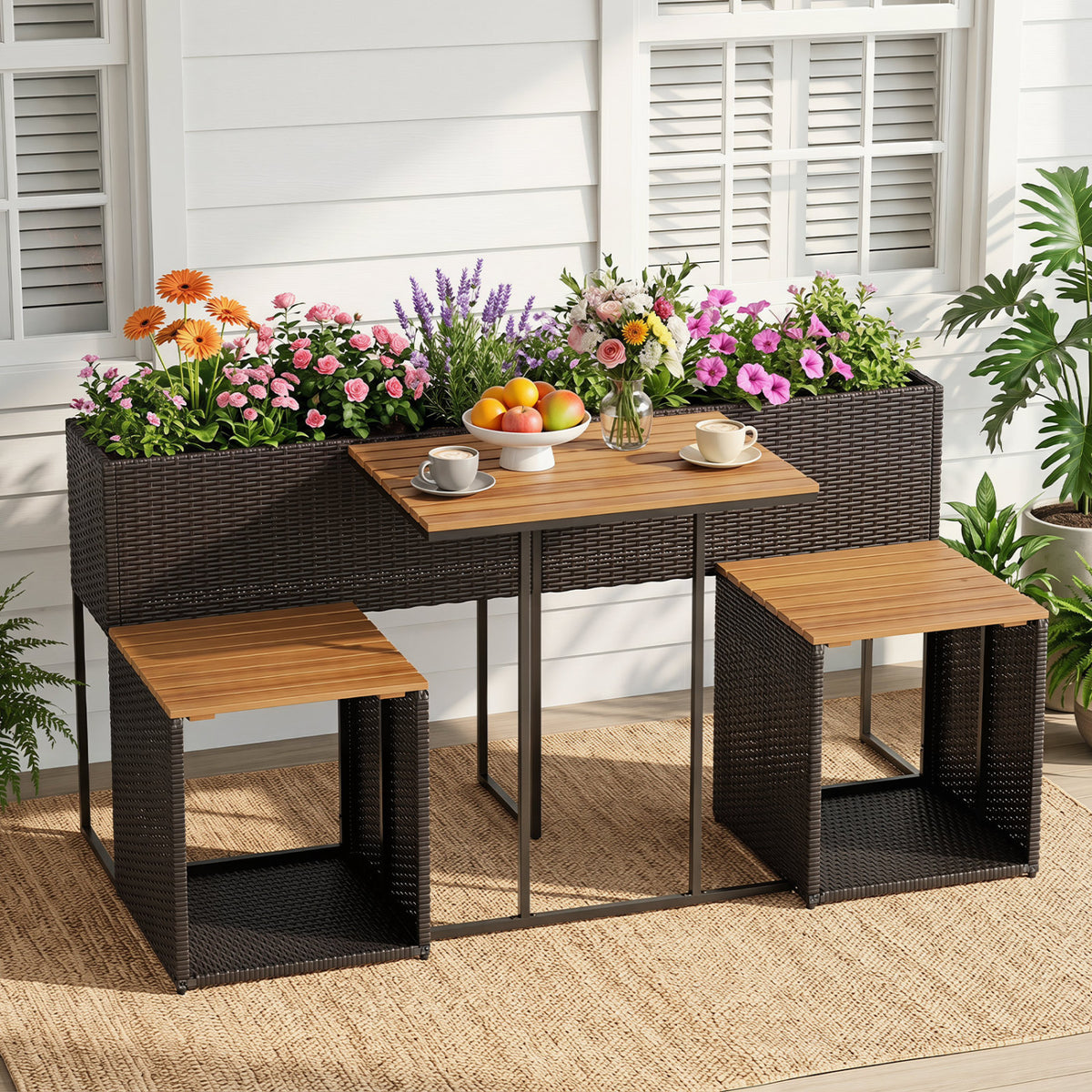 Patio Furniture Set with Raised Garden Bed for Porch and Yard