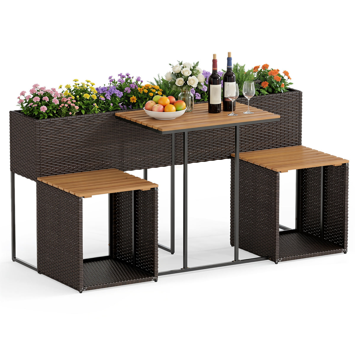 Patio Furniture Set with Raised Garden Bed for Porch and Yard