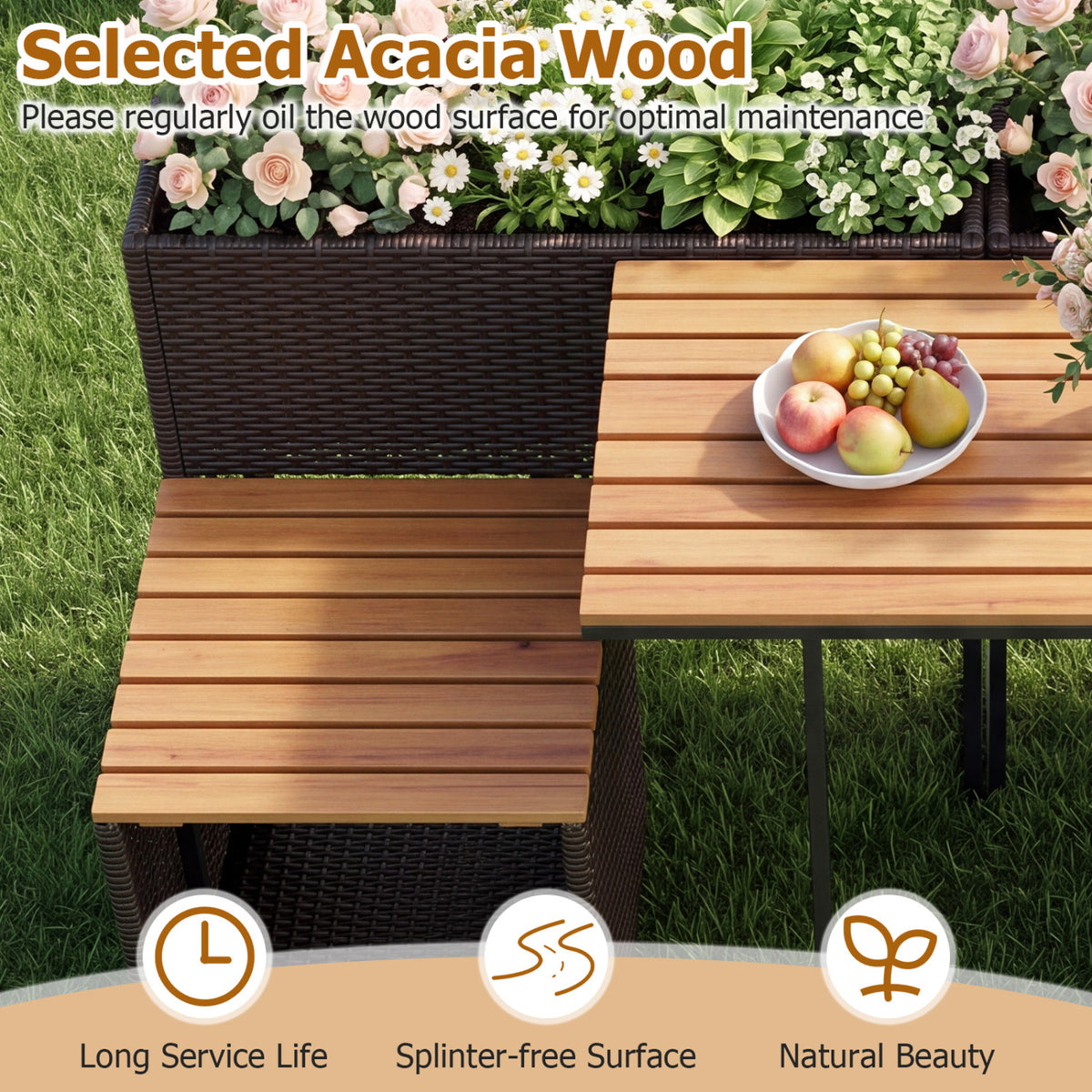 Patio Furniture Set with Raised Garden Bed for Porch and Yard
