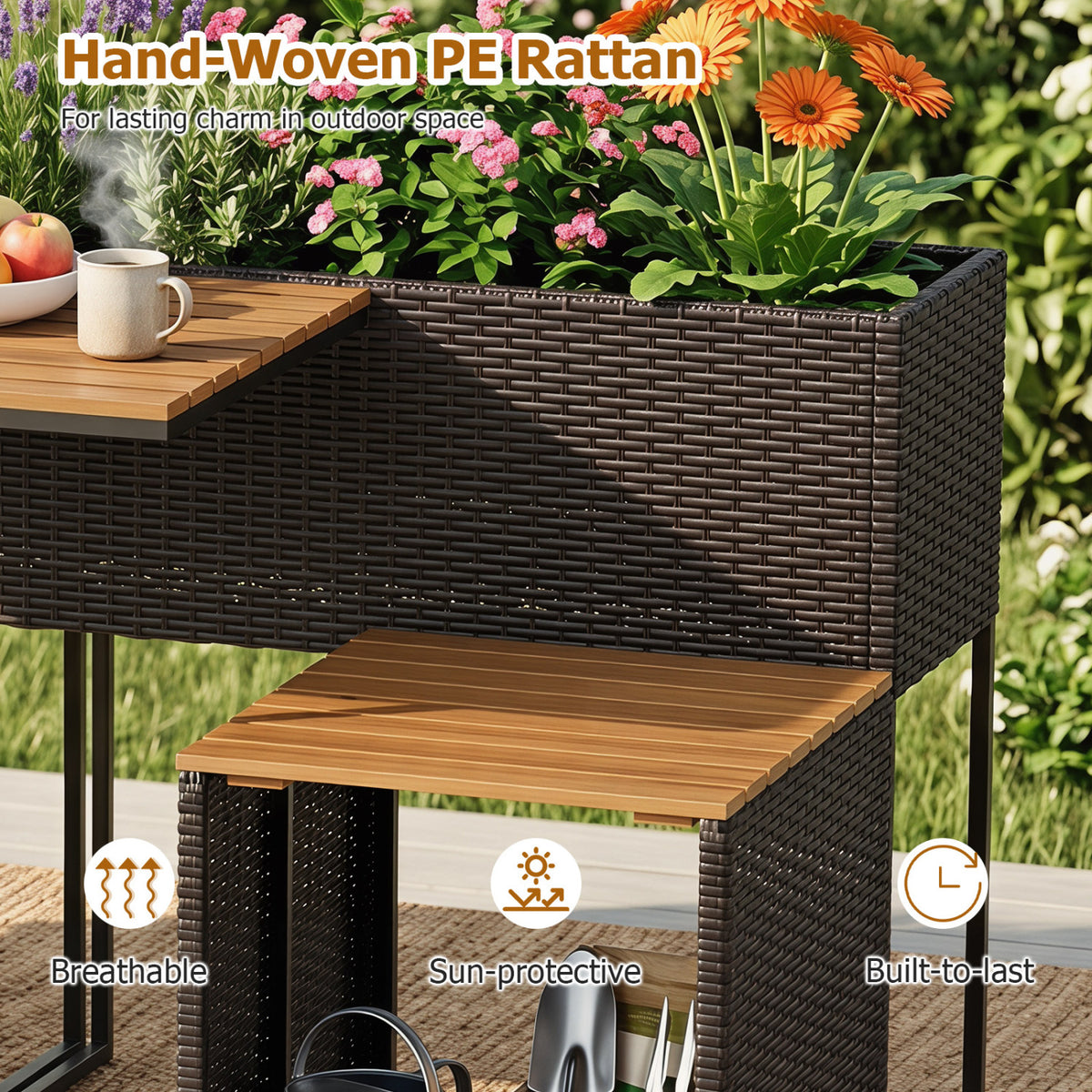 Patio Furniture Set with Raised Garden Bed for Porch and Yard