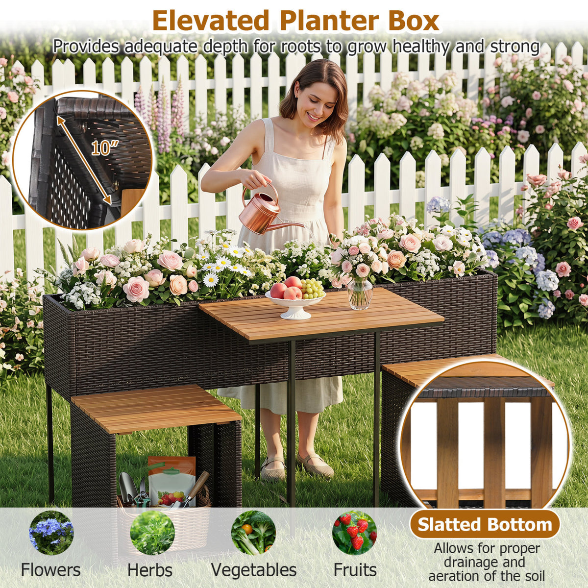 Patio Furniture Set with Raised Garden Bed for Porch and Yard