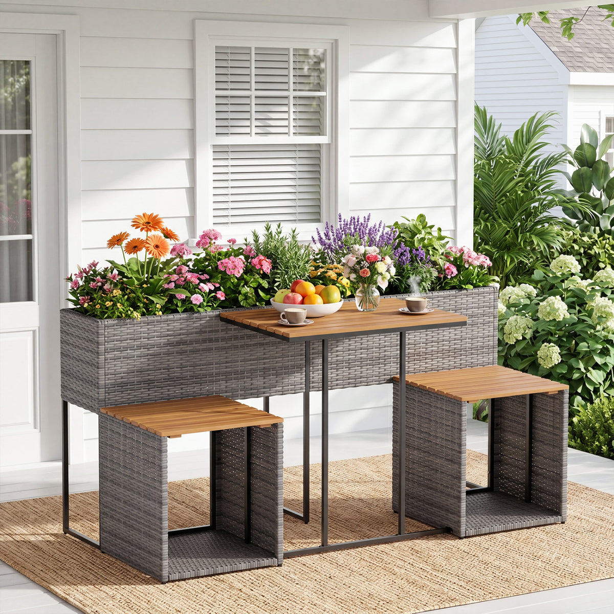 Patio Furniture Set with Raised Garden Bed for Porch and Yard