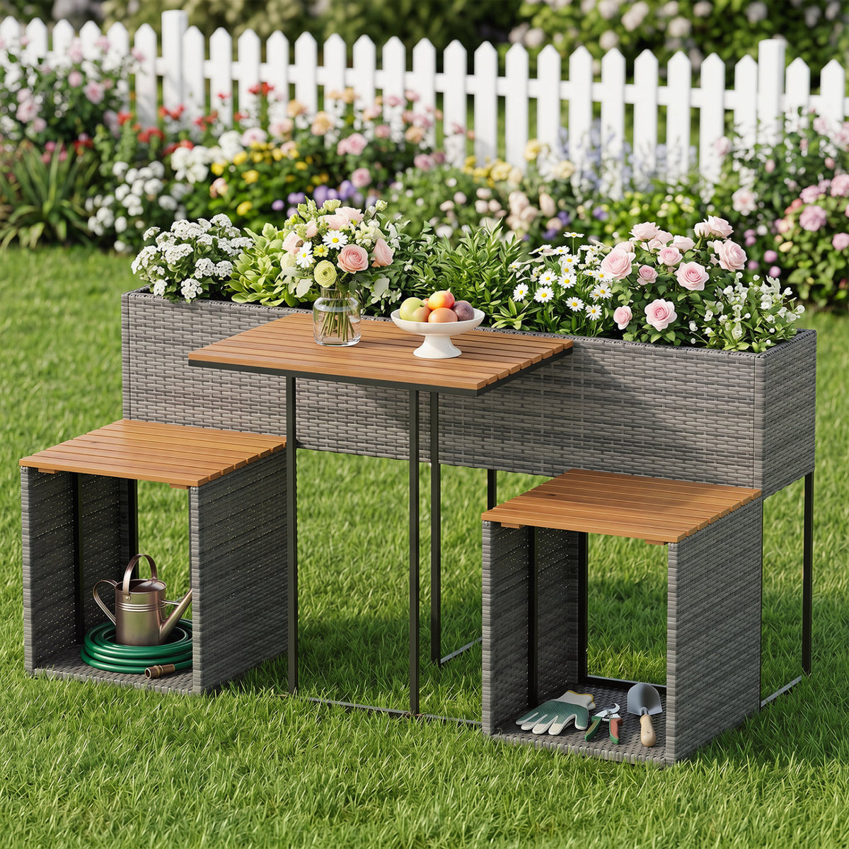Patio Furniture Set with Raised Garden Bed for Porch and Yard