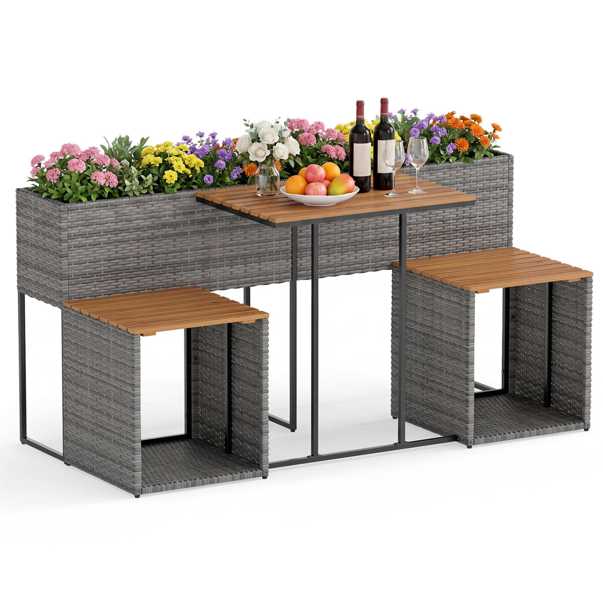 Patio Furniture Set with Raised Garden Bed for Porch and Yard