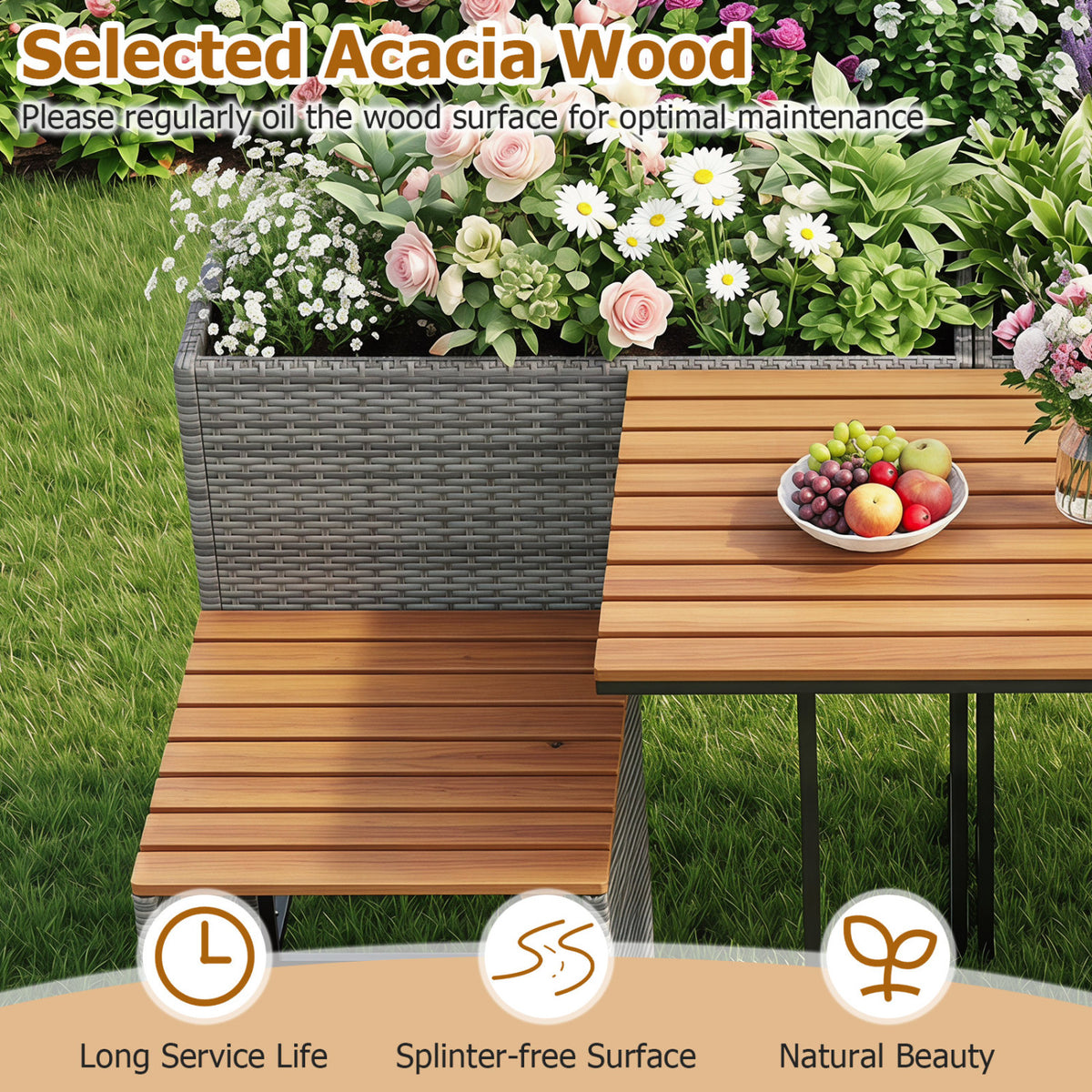 Patio Furniture Set with Raised Garden Bed for Porch and Yard
