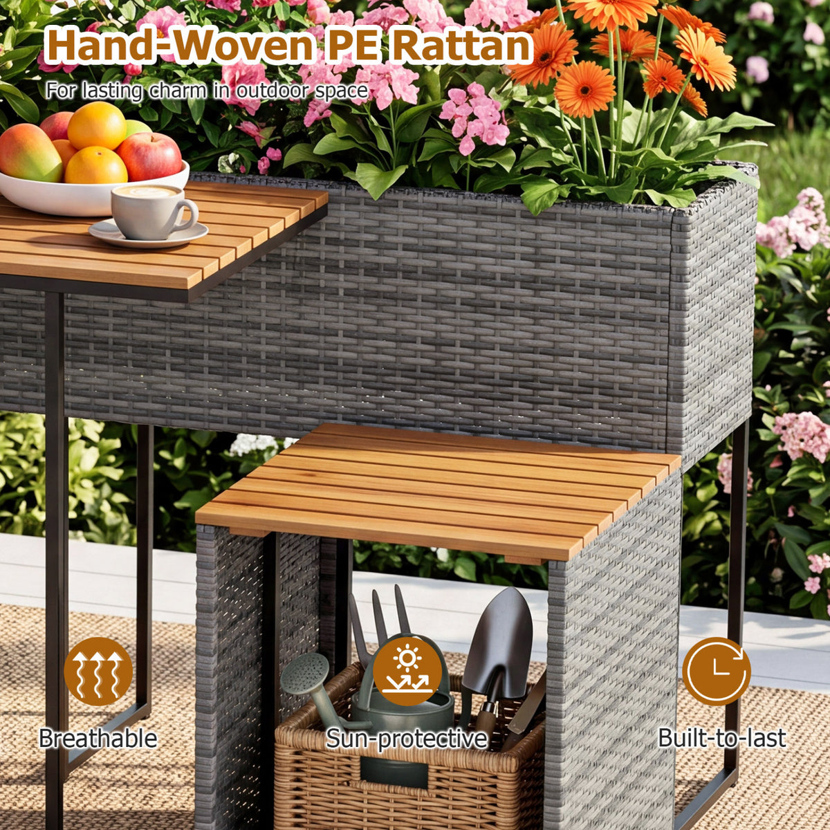 Patio Furniture Set with Raised Garden Bed for Porch and Yard