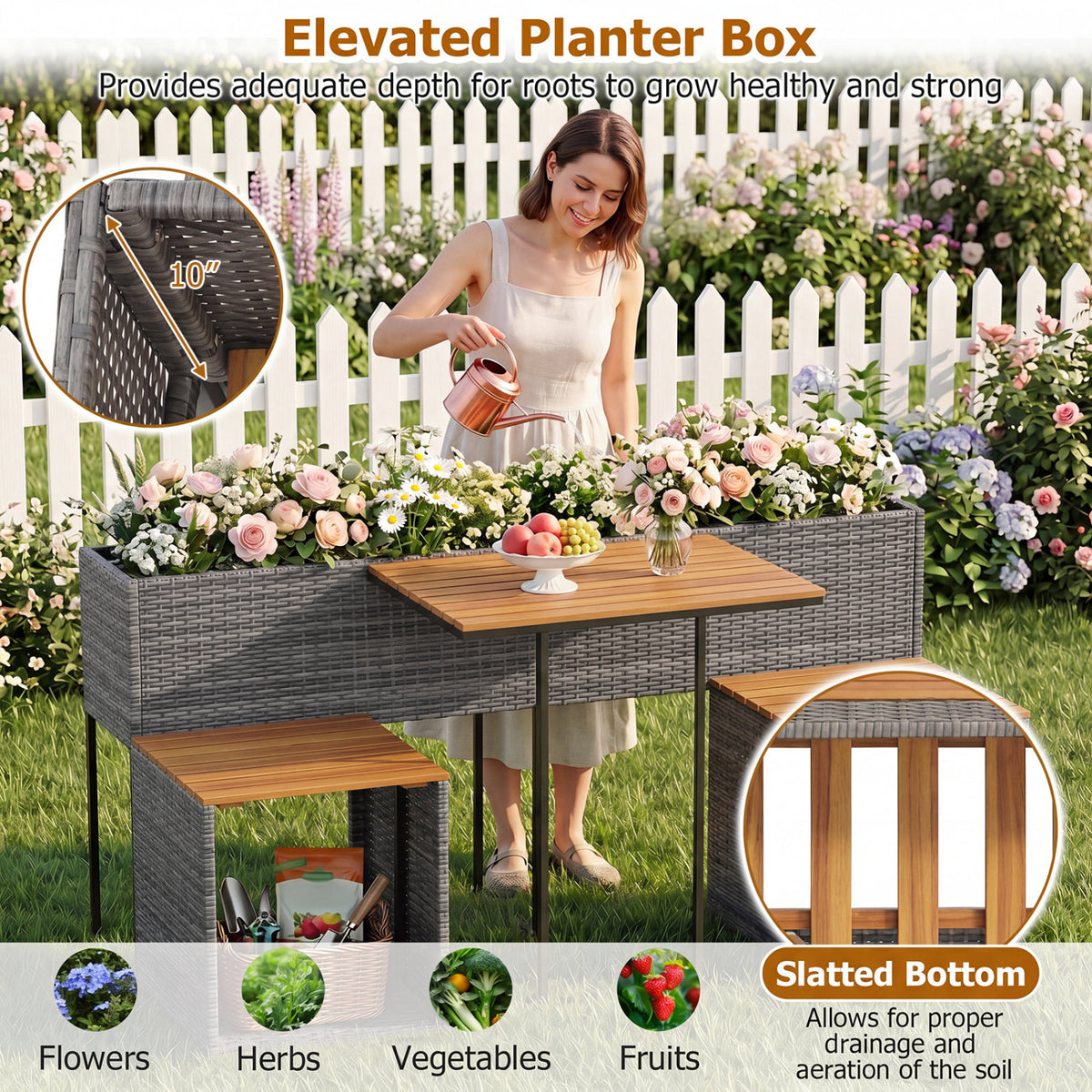 Patio Furniture Set with Raised Garden Bed for Porch and Yard