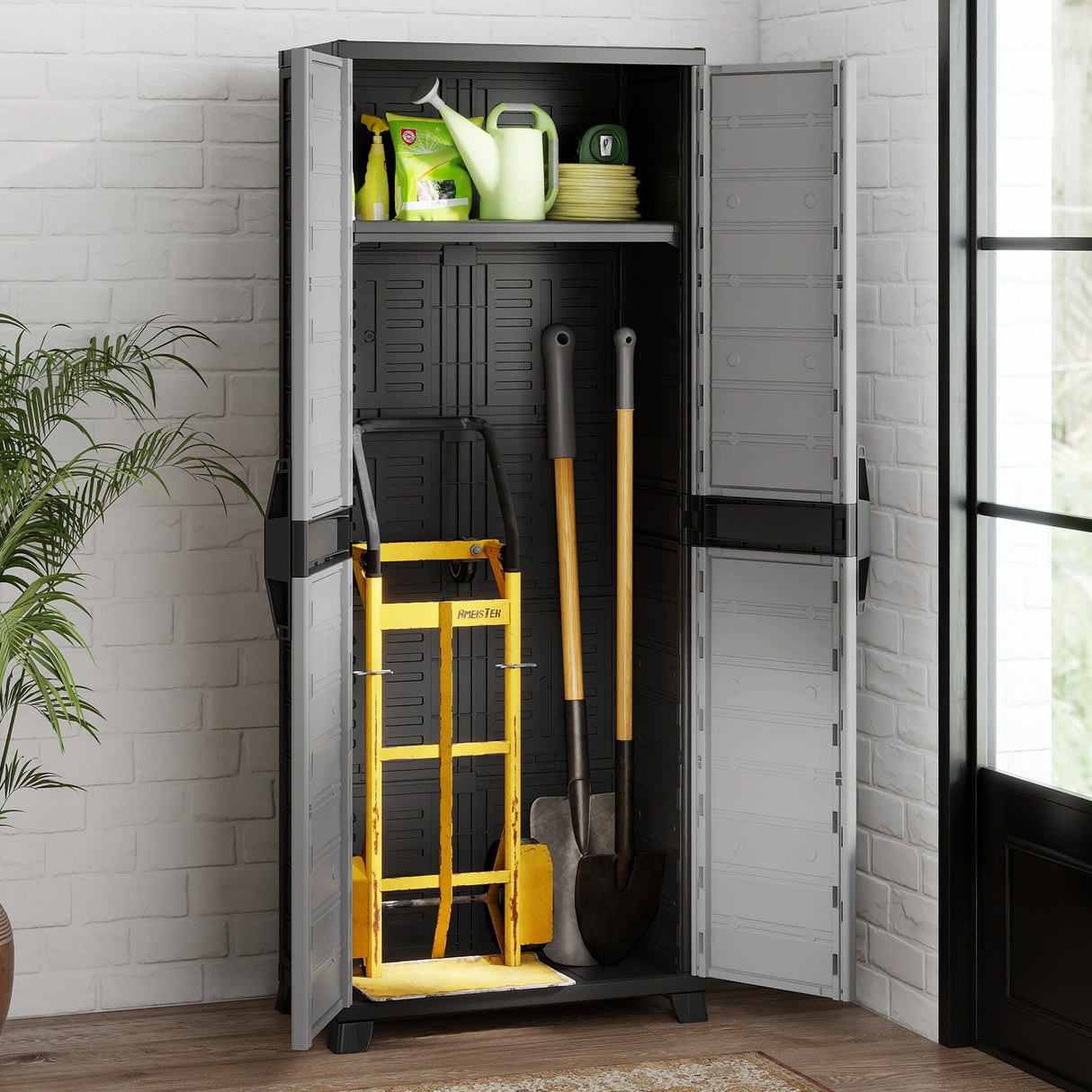 Plastic Lockable Storage Cabinet with Doors and 3 Adjustable Shelves