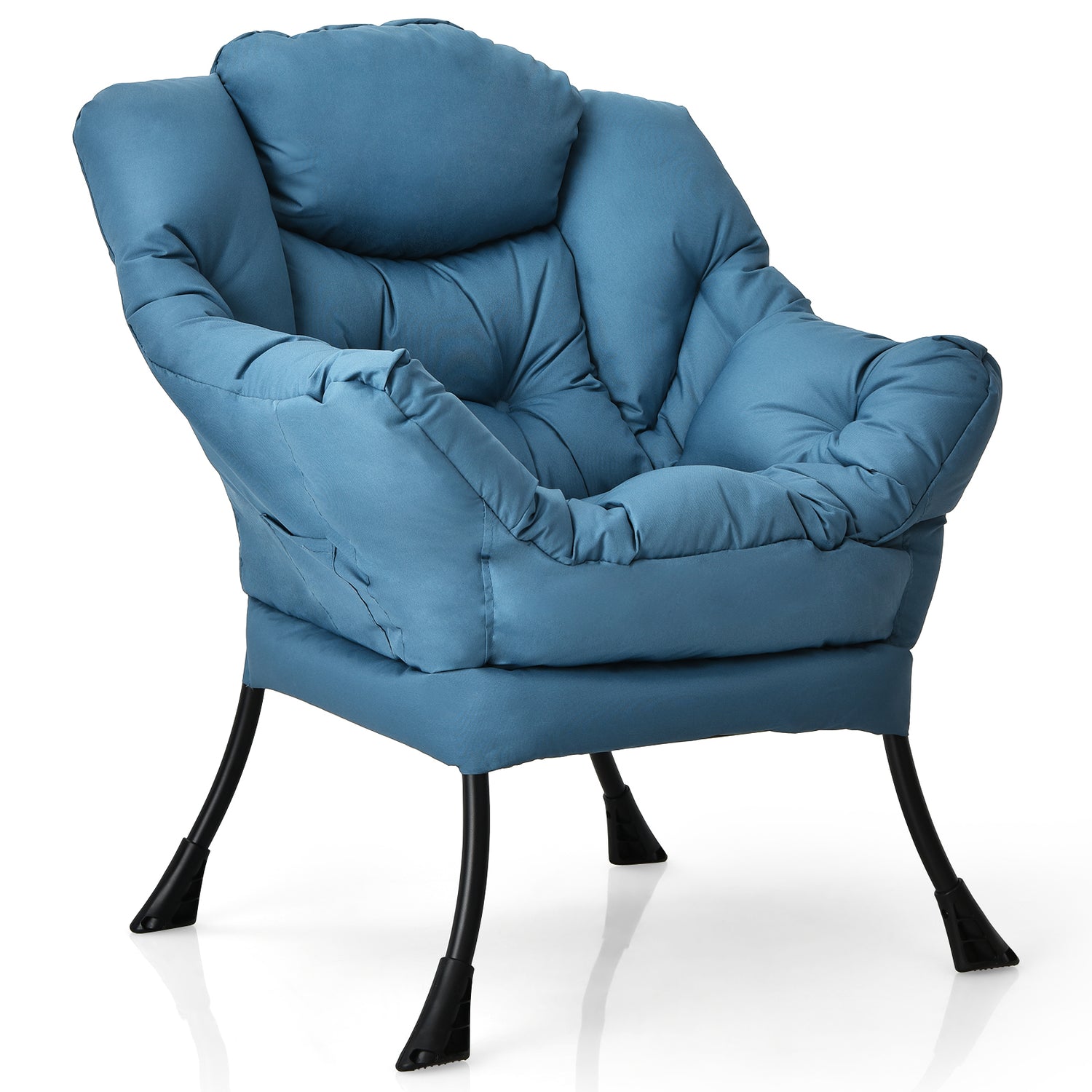 Modern Polyester Fabric Lazy Chair with Steel Frame and Side Pocket