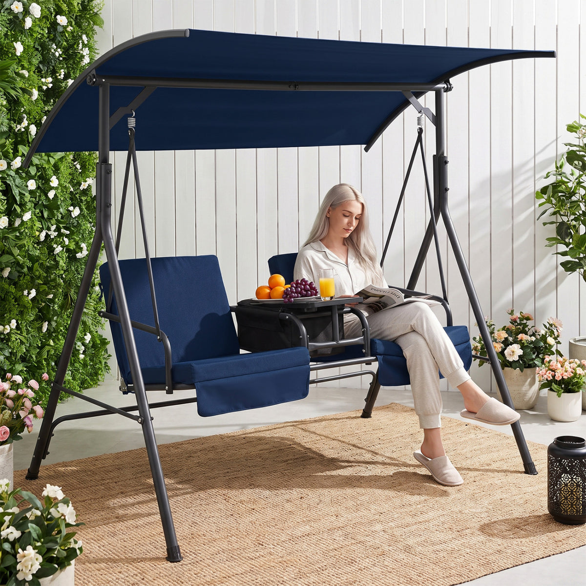 Porch Swing Chair with Adjustable Canopy