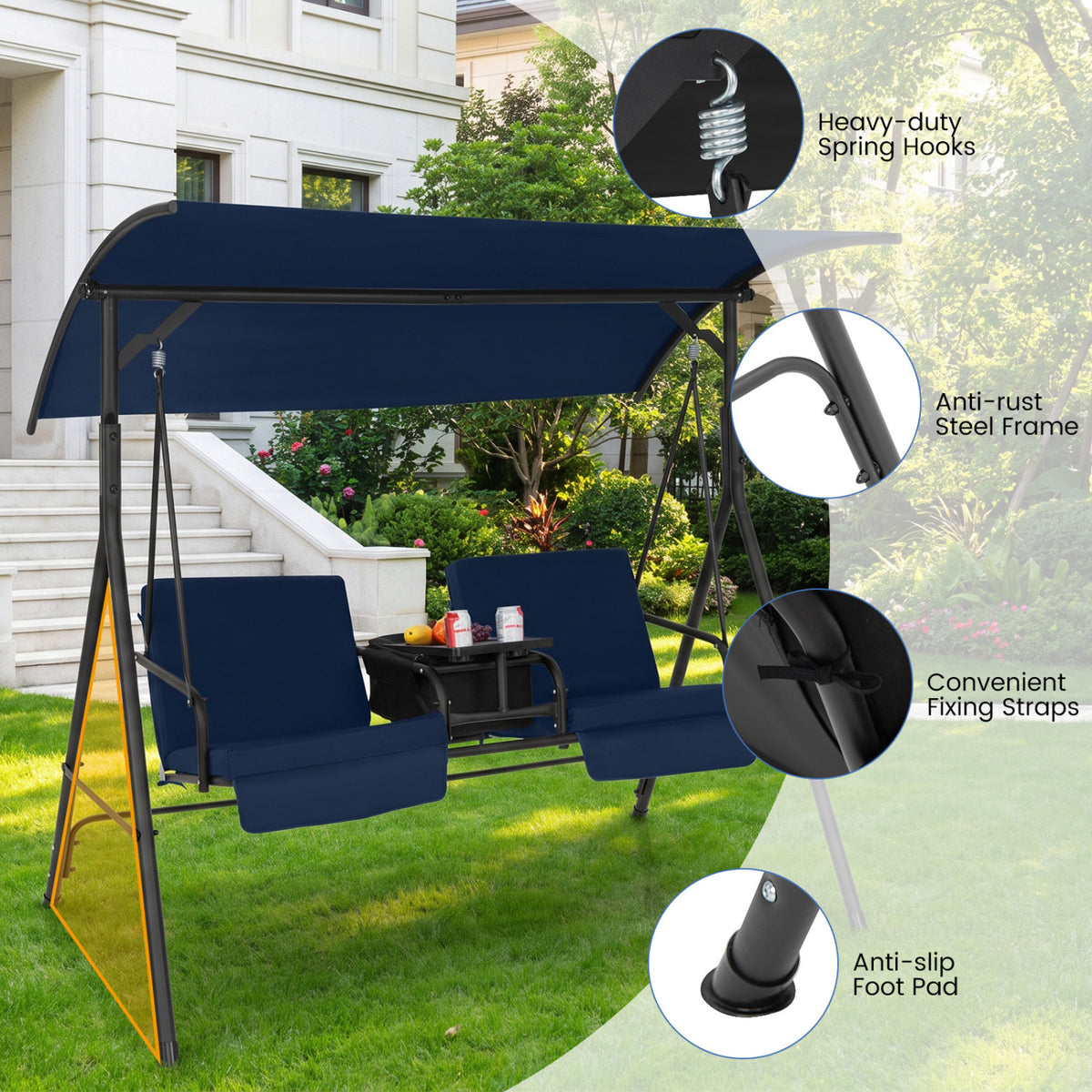Porch Swing Chair with Adjustable Canopy