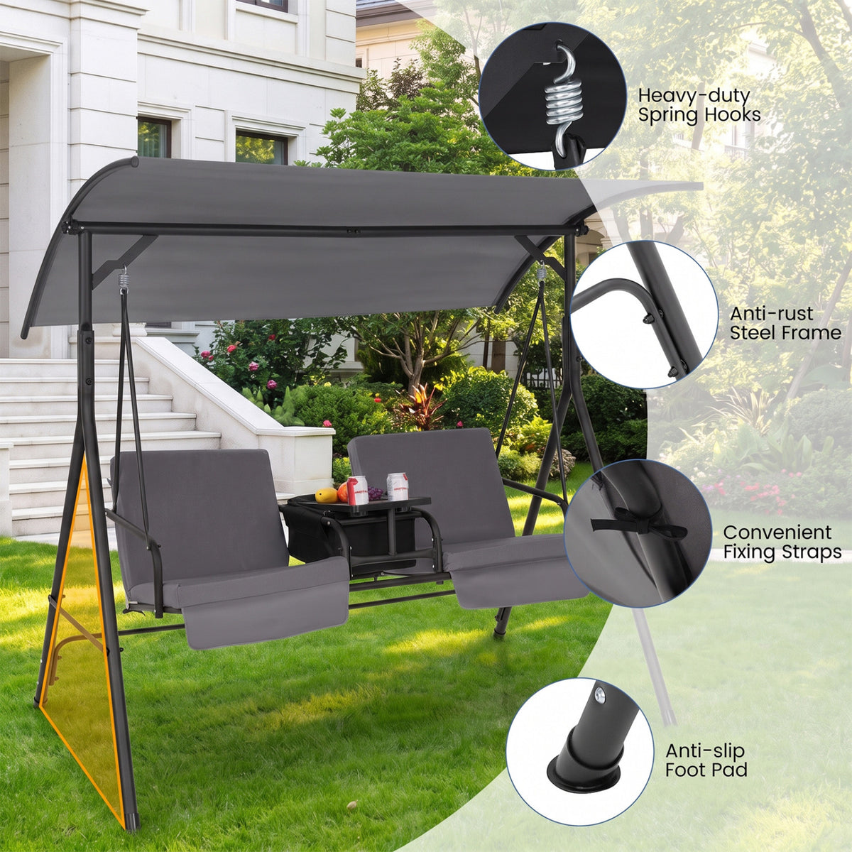 Porch Swing Chair with Adjustable Canopy