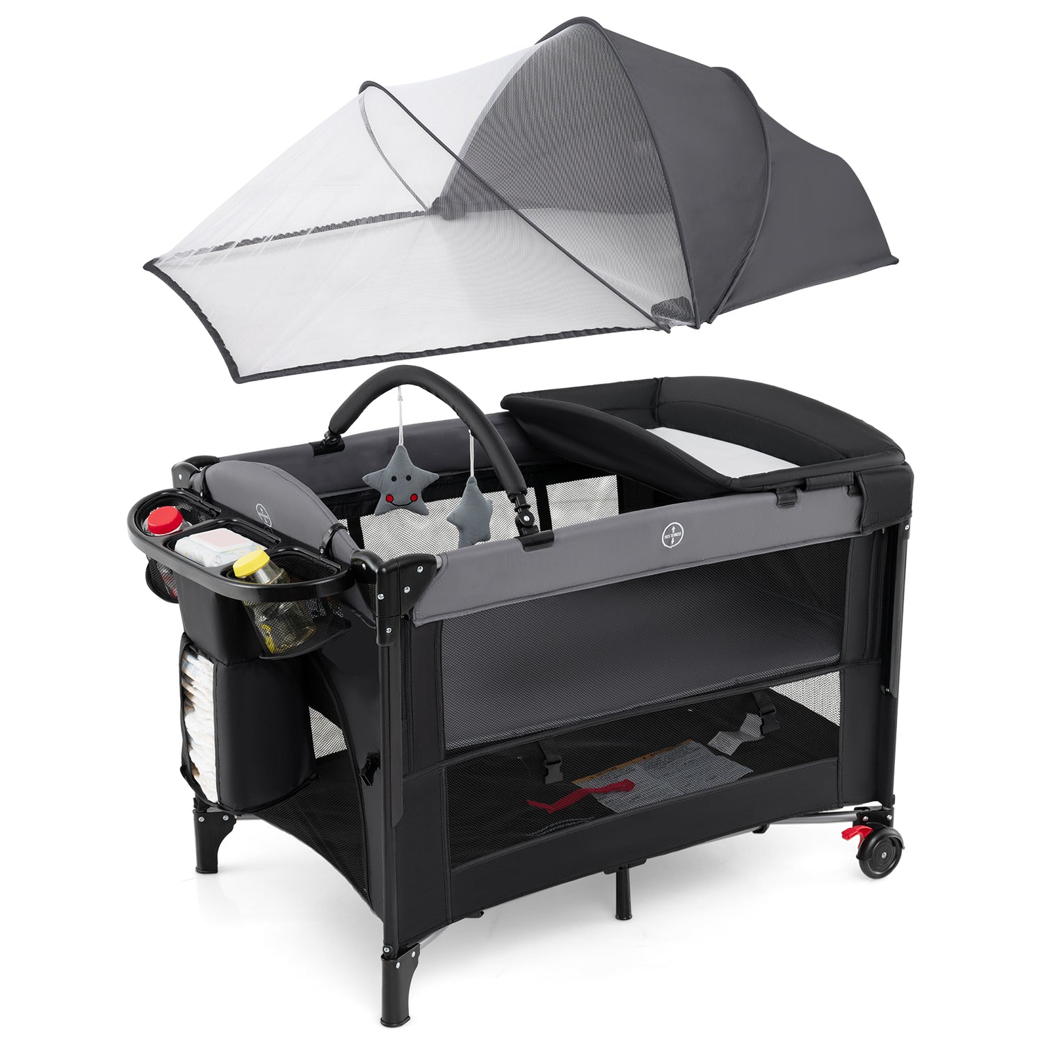 Foldable Baby Bassinet with 4 Adjustable Heights Changing Table and Mattress