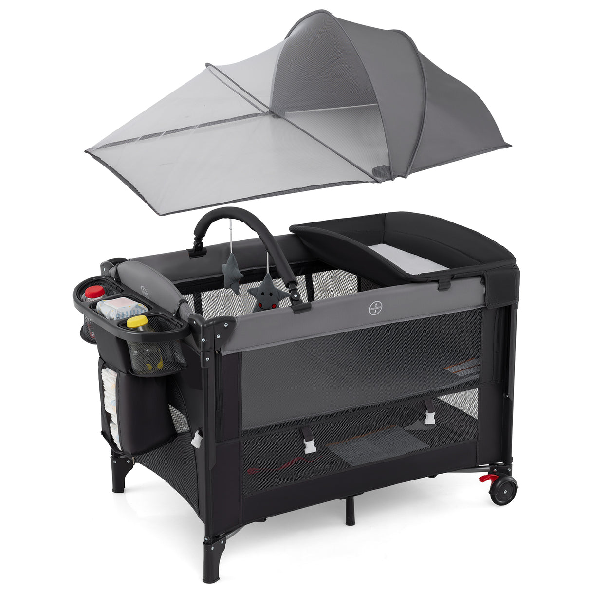 Foldable Baby Bassinet with 4 Adjustable Heights Changing Table and Mattress