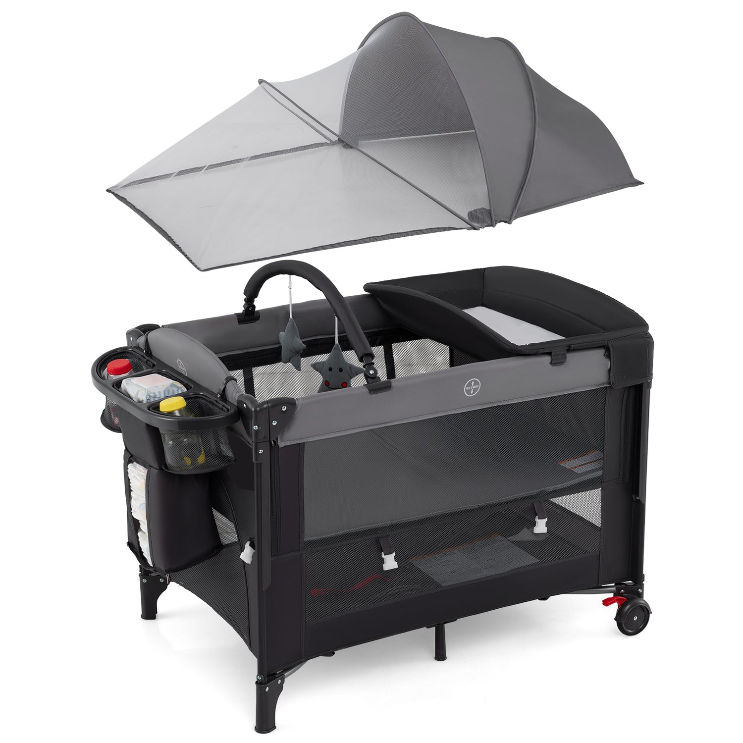 Foldable Baby Bassinet with 4 Adjustable Heights Changing Table and Mattress