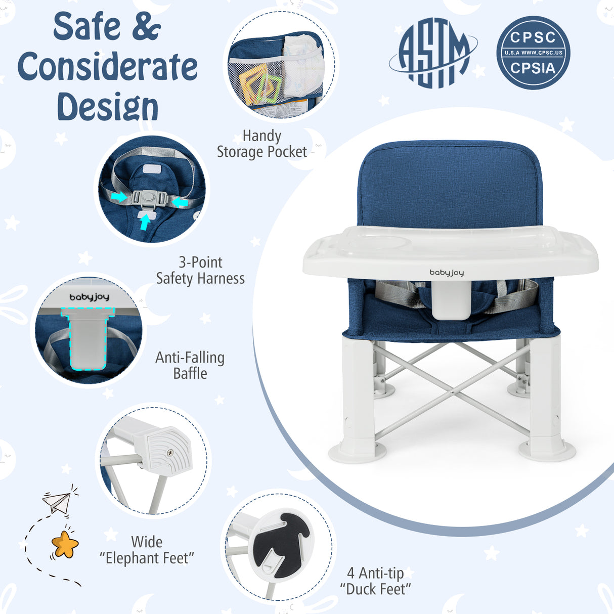 Portable Baby Booster Seat with Straps and Double Tray