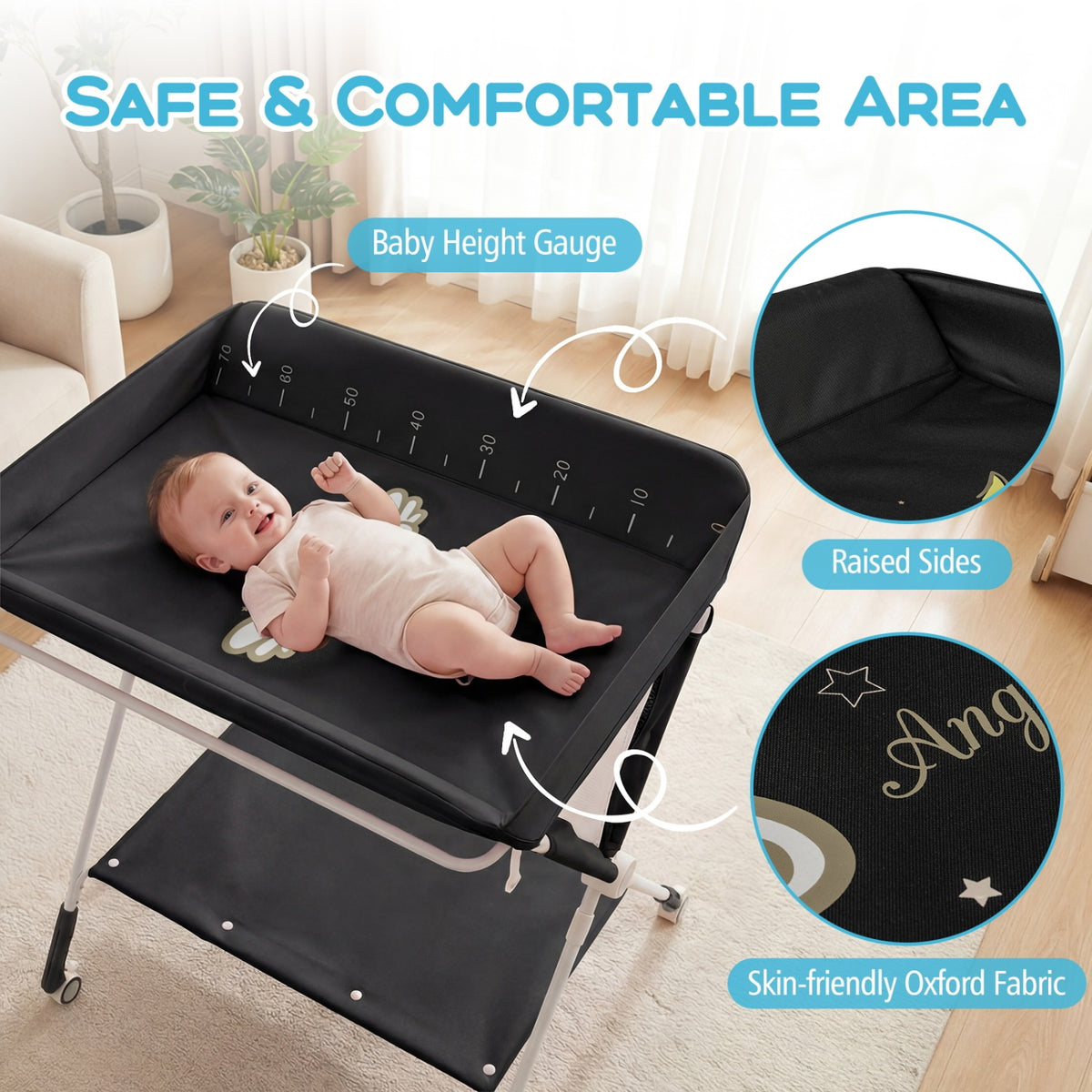 Portable Baby Changing Table with 3-Level Adjustable Height