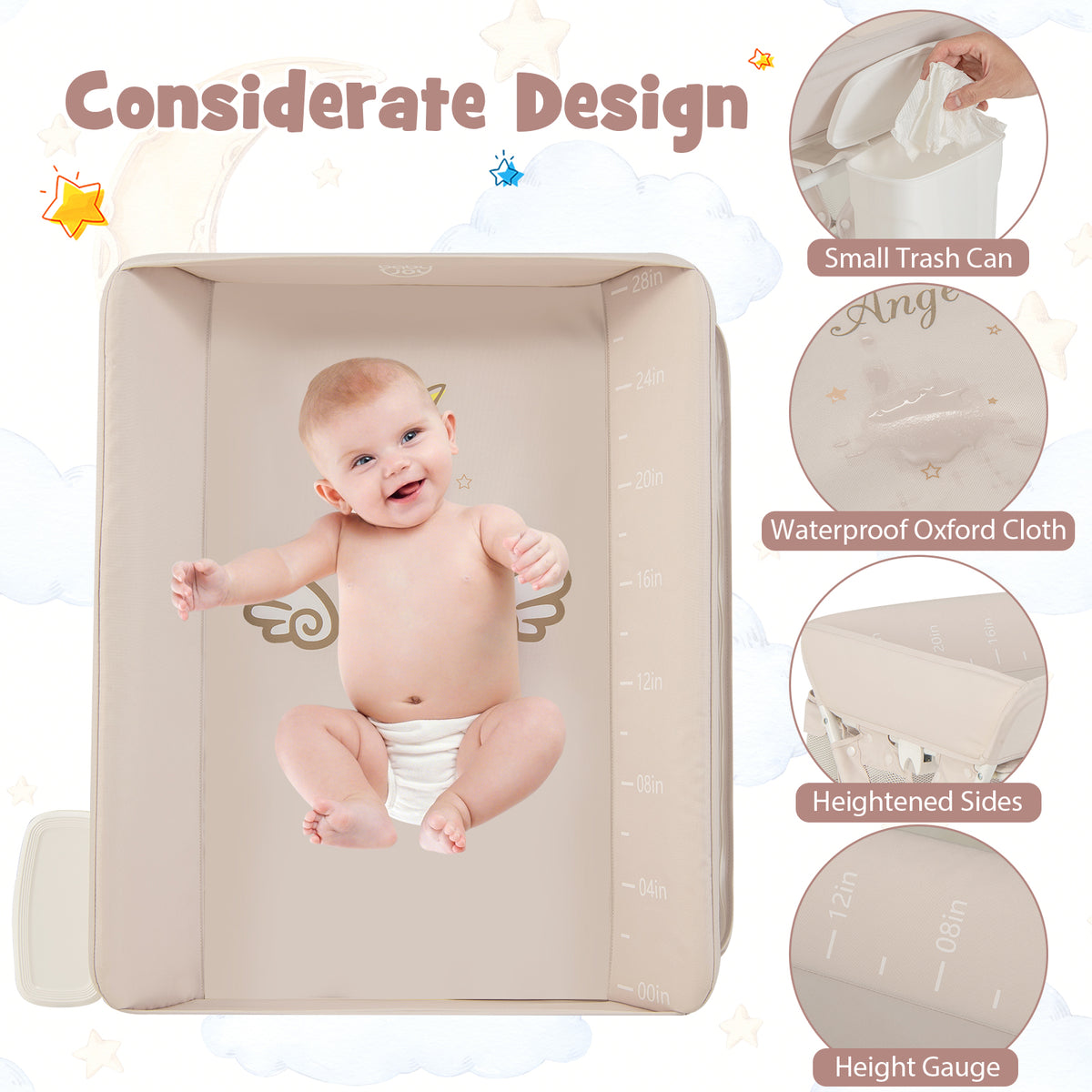 Portable Baby Changing Table with 3-Level Adjustable Height