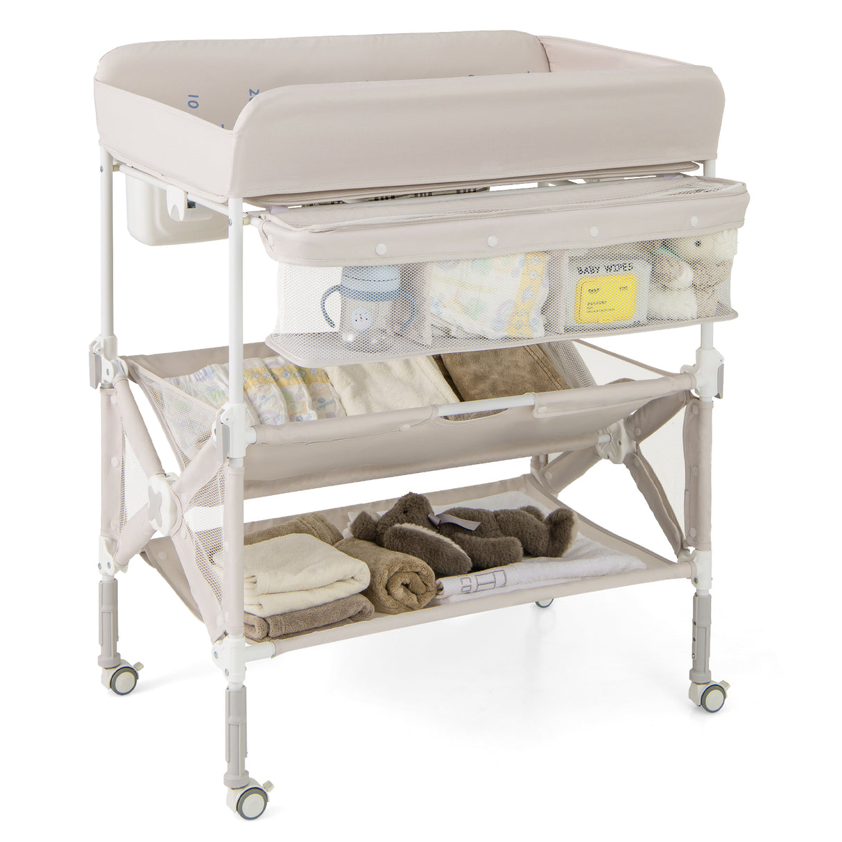 Portable Baby Changing Table with Wheels and Large Storage Rack