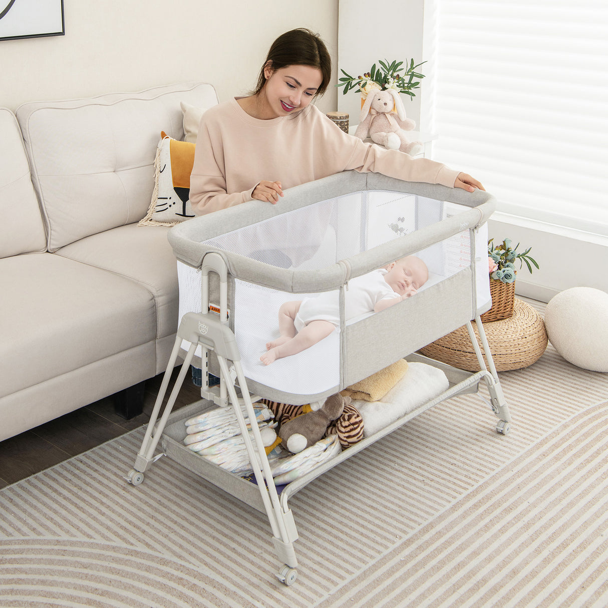 Portable Bedside Sleeper for Baby with 7 Adjustable Heights