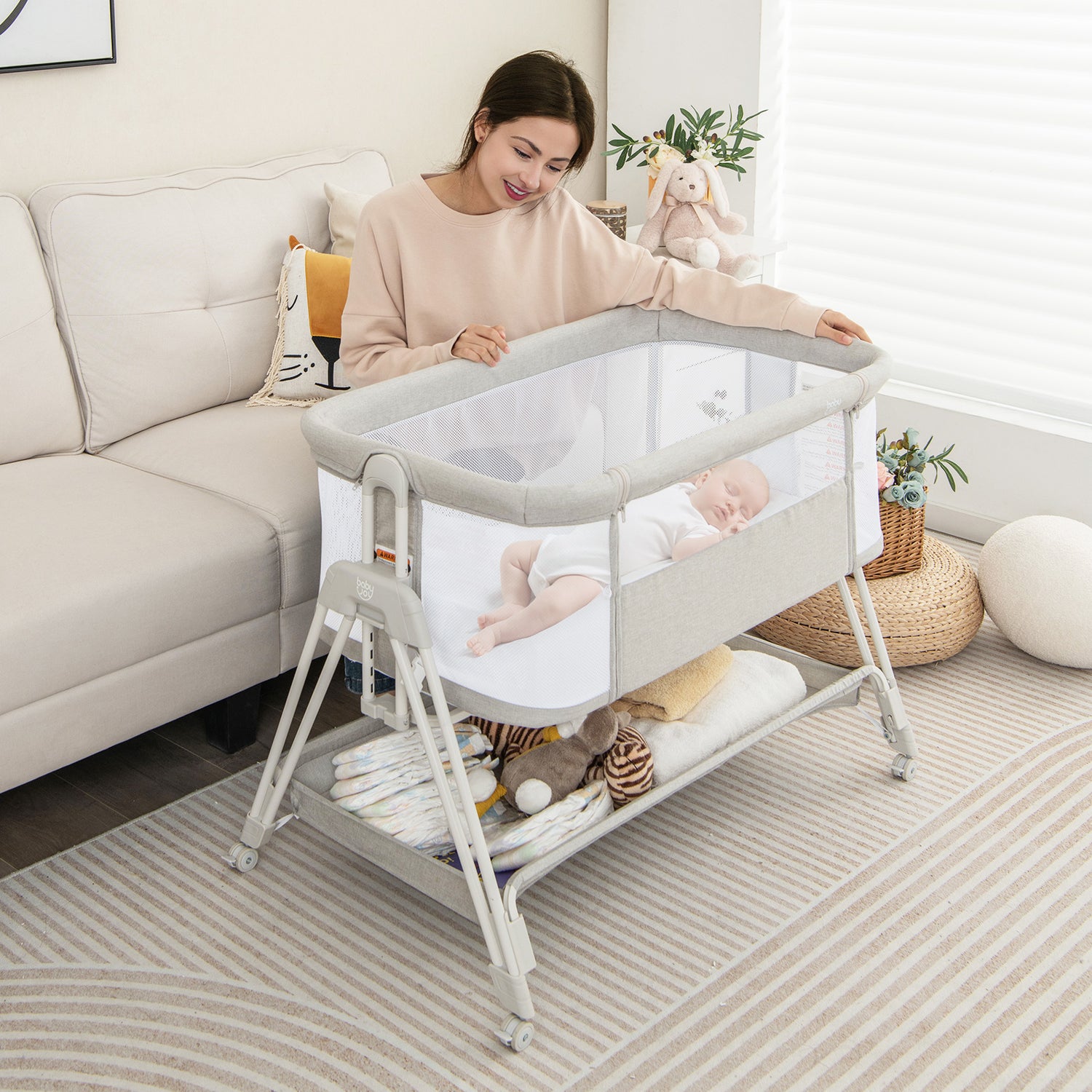 Portable Bedside Sleeper for Baby with 7 Adjustable Heights