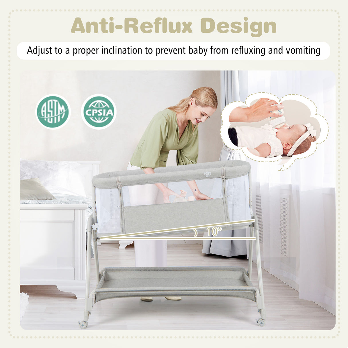 Portable Bedside Sleeper for Baby with 7 Adjustable Heights