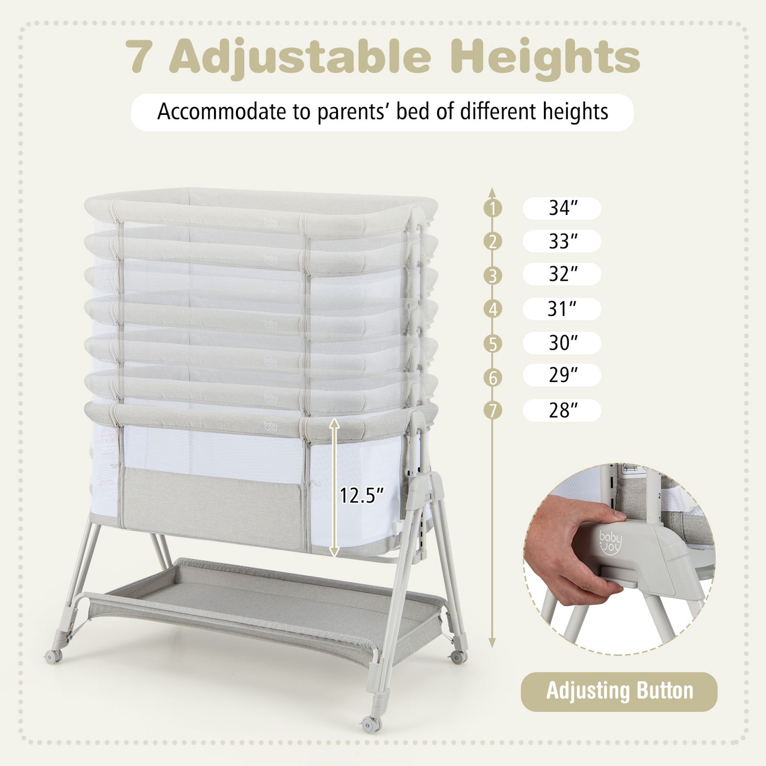 Portable Bedside Sleeper for Baby with 7 Adjustable Heights